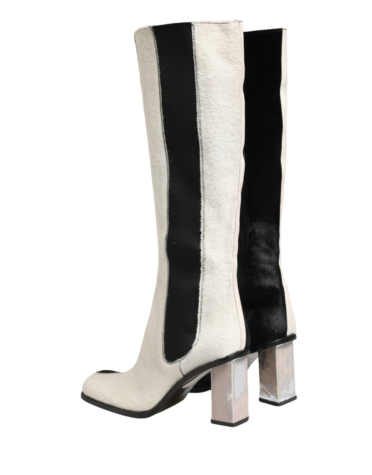 Dolce & Gabbana White Black Leather Knee High Boots Women's Shoes (Pre-Owned)