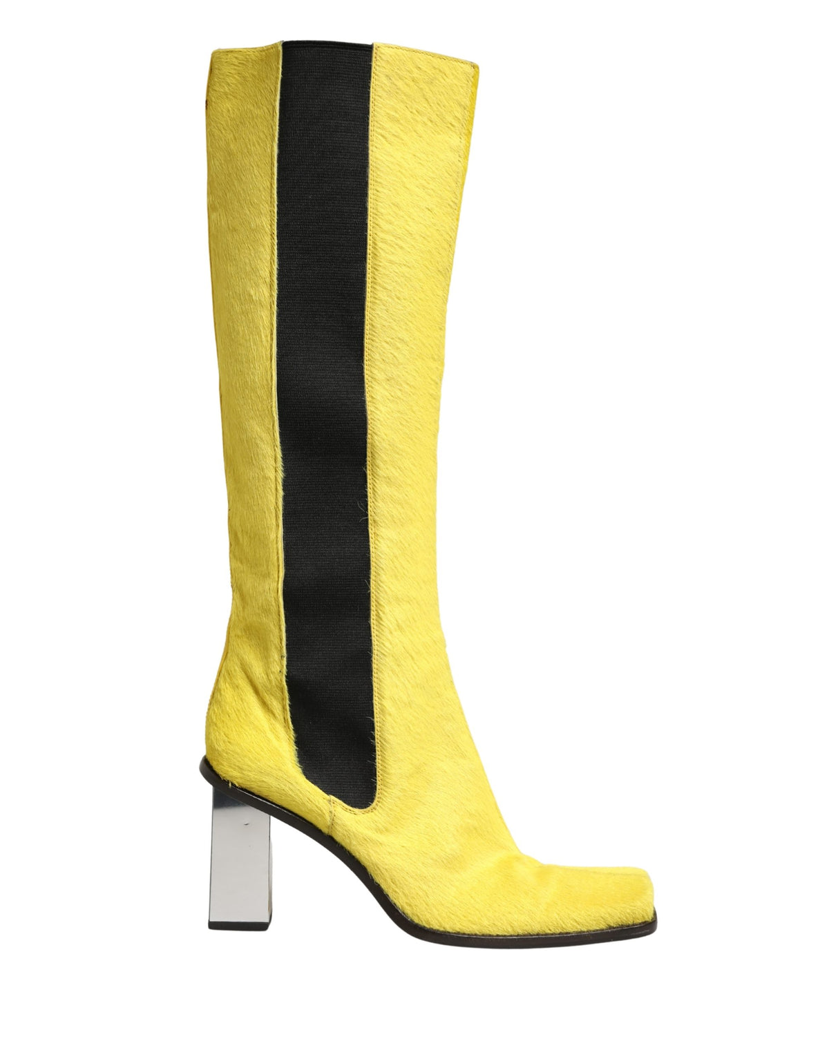 Dolce & Gabbana Yellow Black Leather Knee High Boots Women's Shoes (Pre-Owned)