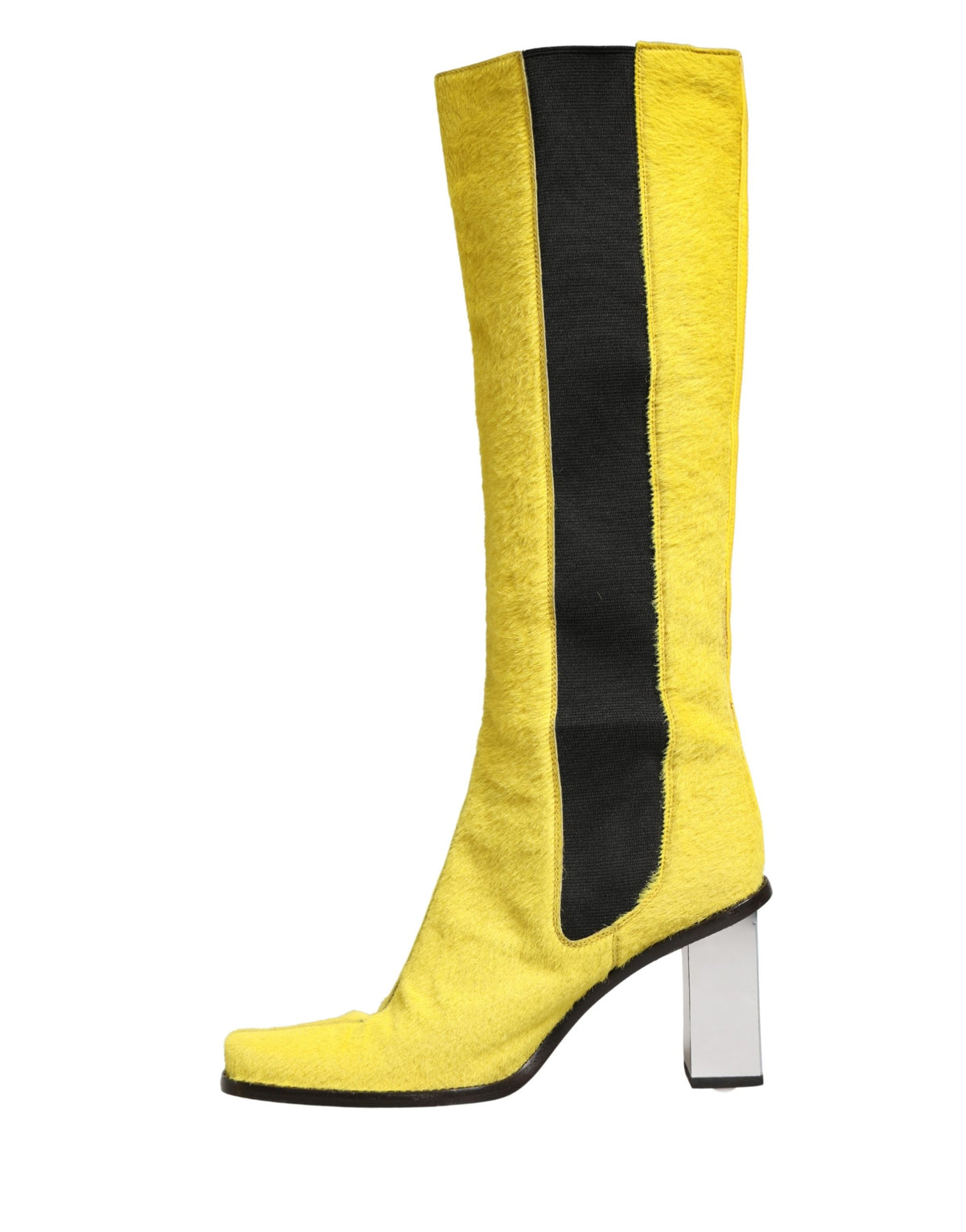 Dolce & Gabbana Yellow Black Leather Knee High Boots Women's Shoes (Pre-Owned)