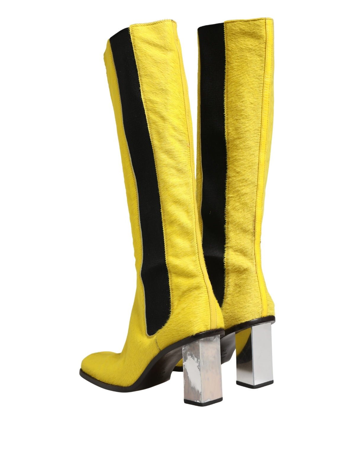 Dolce & Gabbana Yellow Black Leather Knee High Boots Women's Shoes (Pre-Owned)