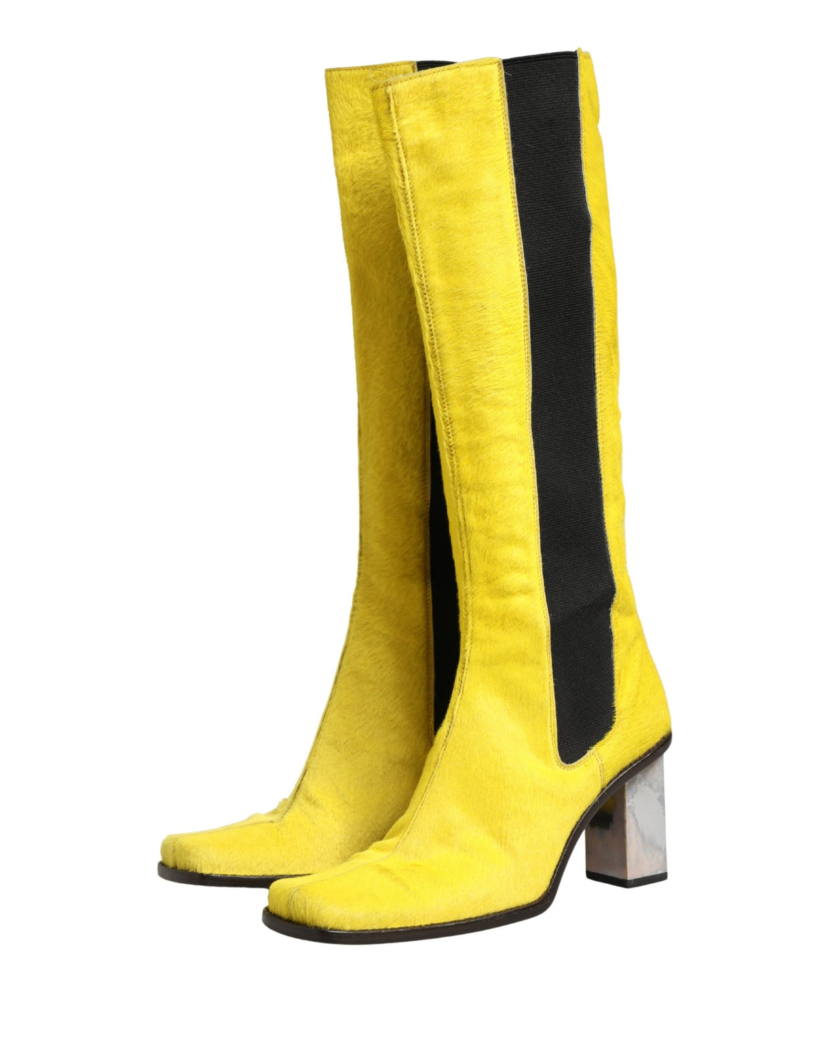 Dolce & Gabbana Yellow Black Leather Knee High Boots Women's Shoes (Pre-Owned)