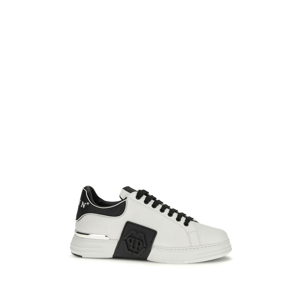 Philipp Plein White Calf Leather Bos Taurus Low Top Men's Sneakers