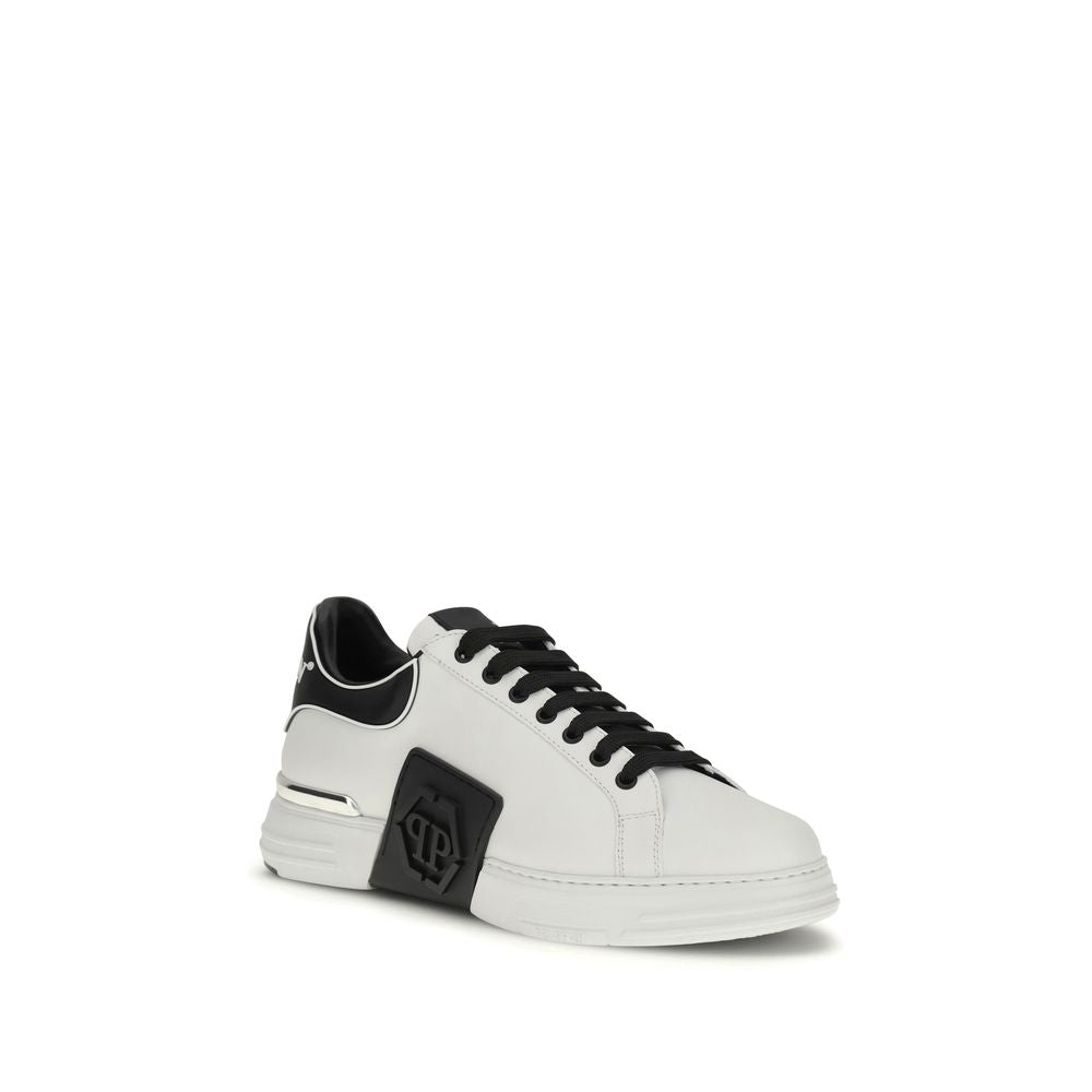Philipp Plein White Calf Leather Bos Taurus Low Top Men's Sneakers