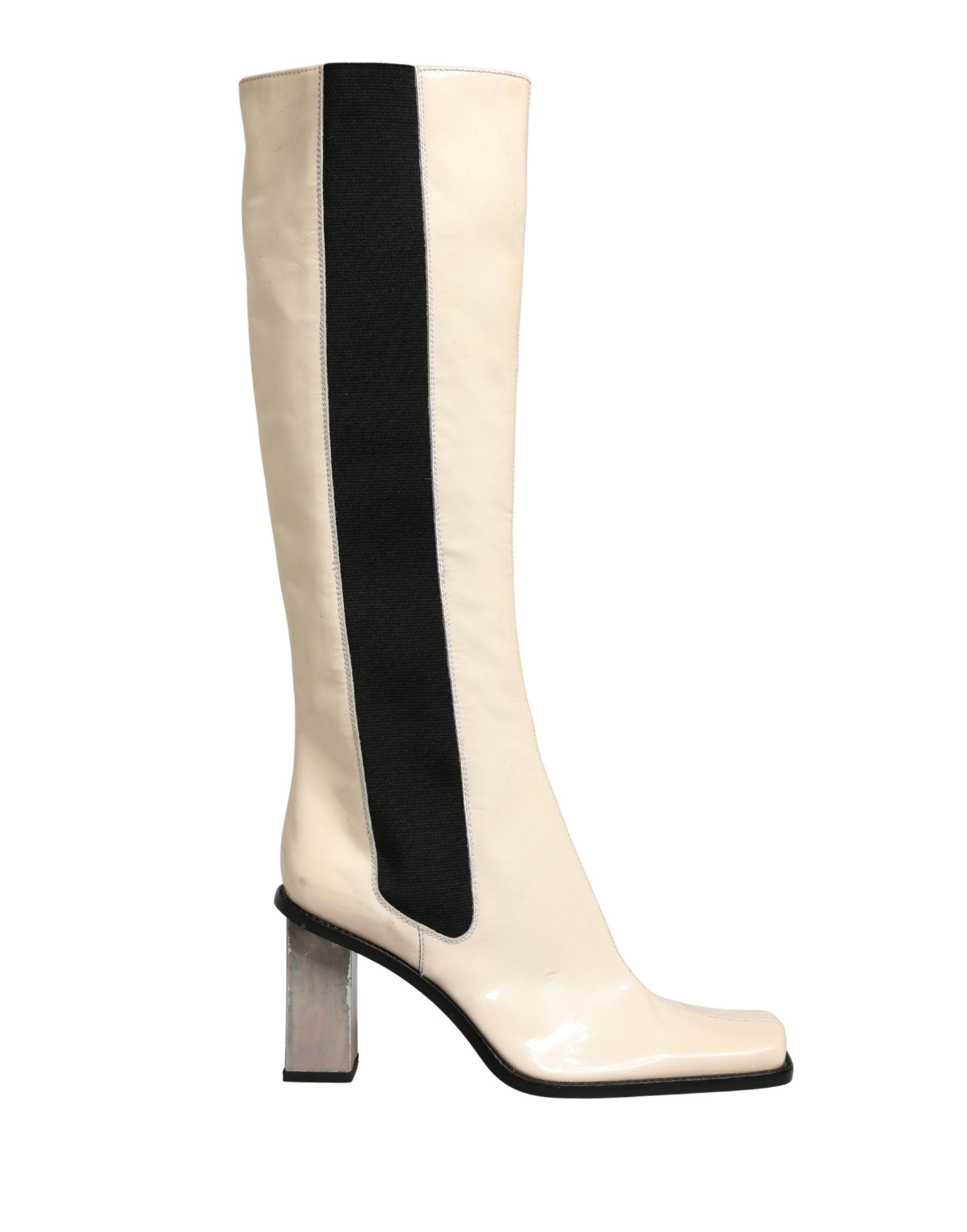 Dolce & Gabbana White Black Leather Knee High Boots Women's Shoes (Pre-Owned)