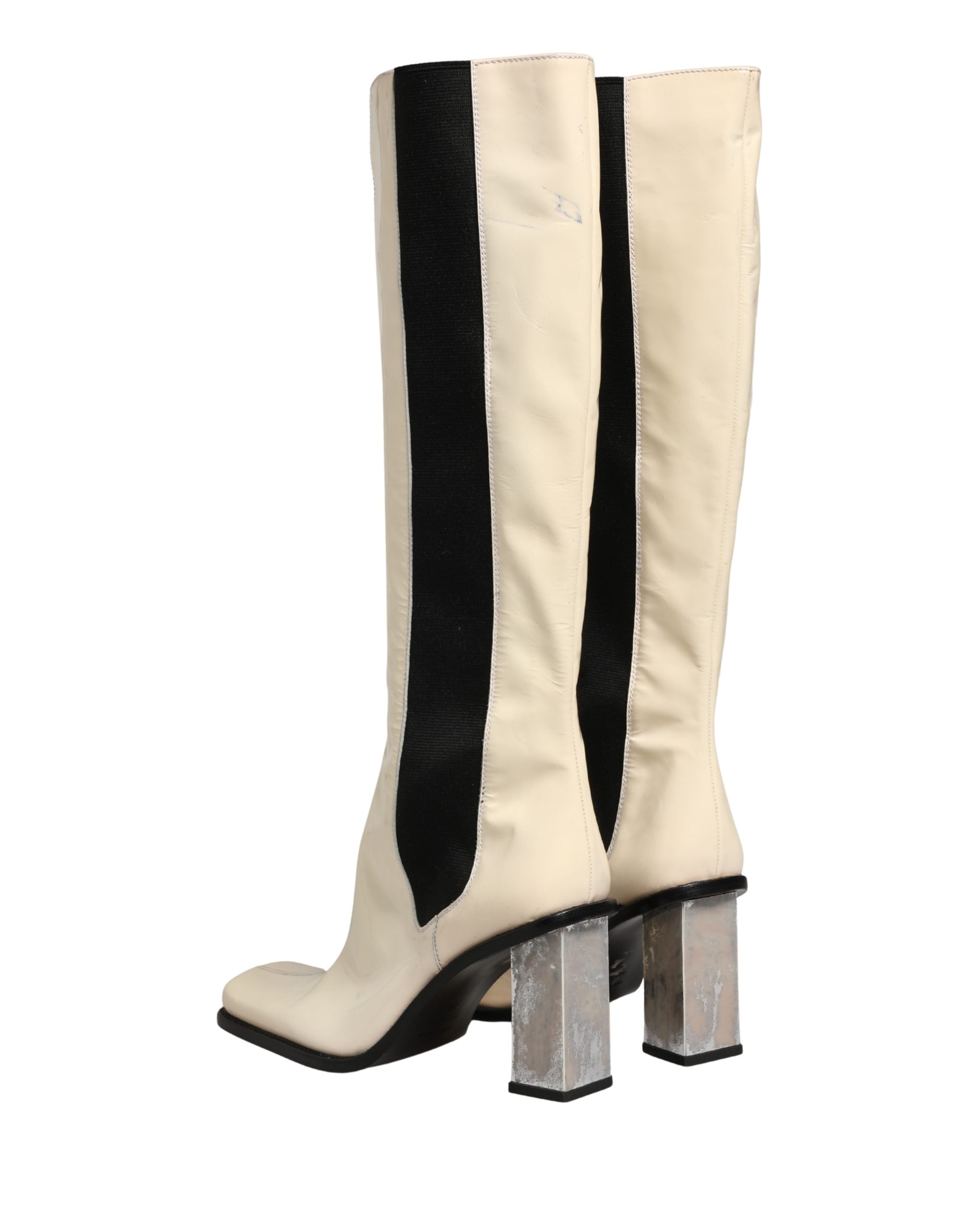 Dolce & Gabbana White Black Leather Knee High Boots Women's Shoes (Pre-Owned)