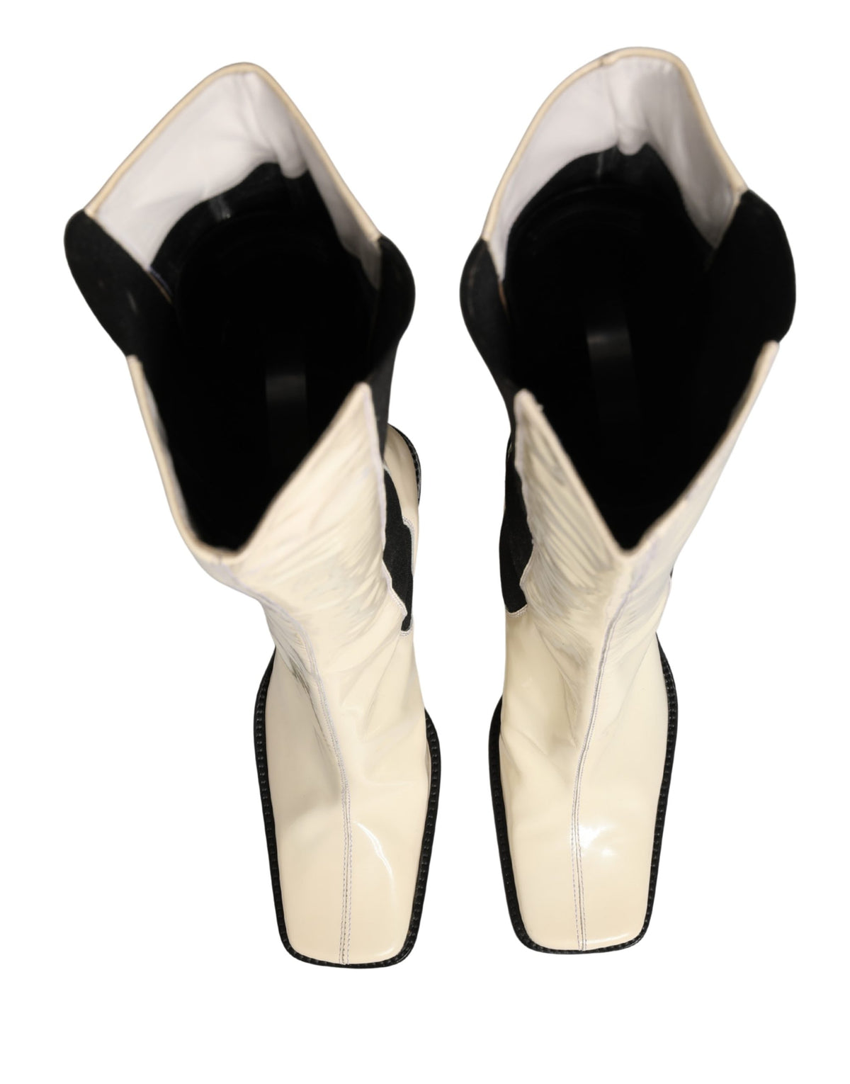 Dolce & Gabbana White Black Leather Knee High Boots Women's Shoes (Pre-Owned)