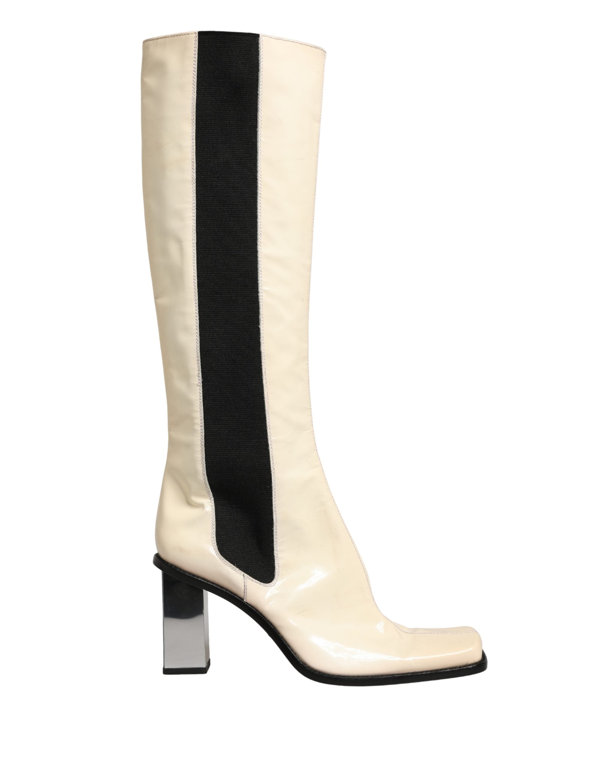 Dolce & Gabbana White Black Leather Knee High Boots Women's Shoes (Pre-Owned)