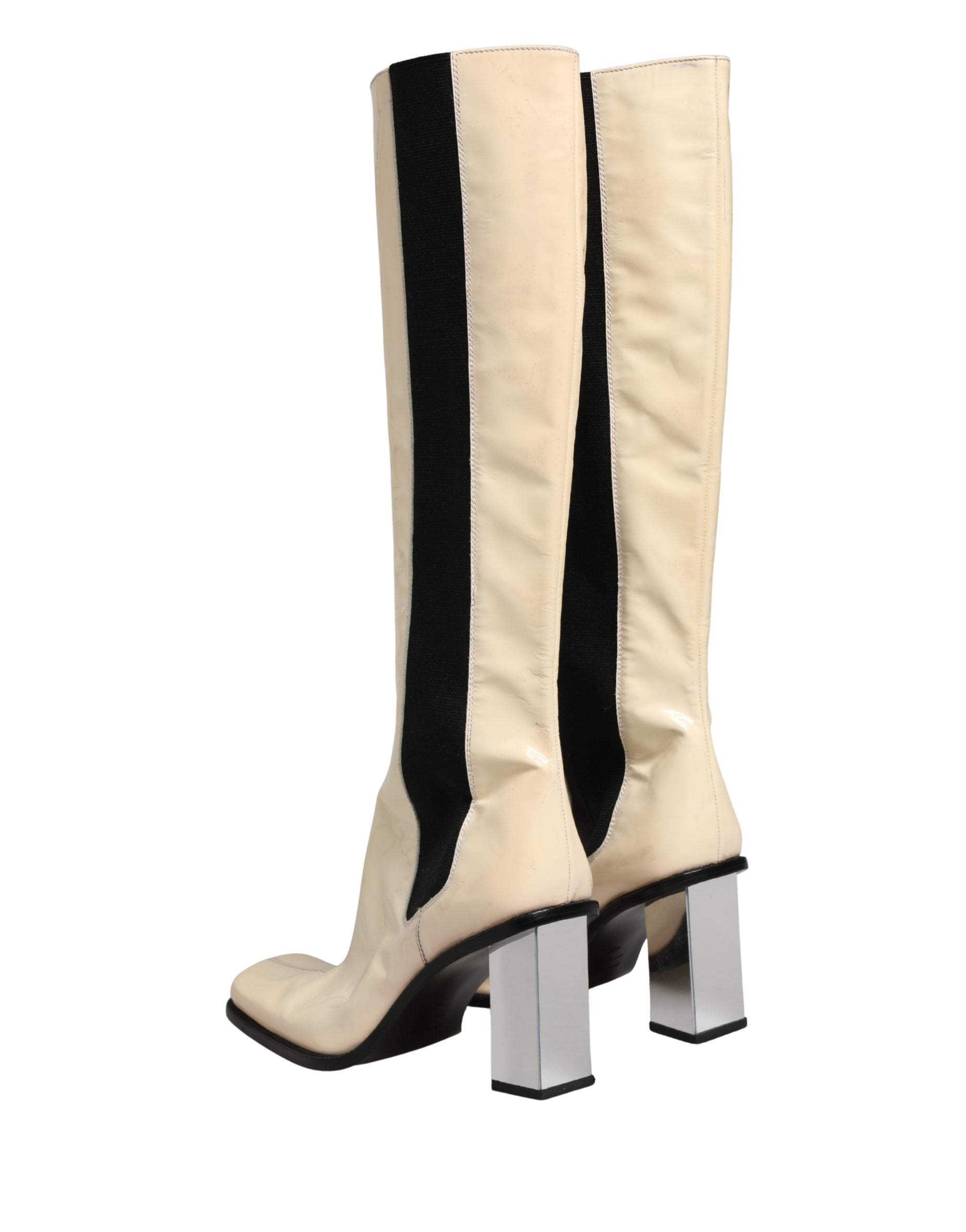 Dolce & Gabbana White Black Leather Knee High Boots Women's Shoes (Pre-Owned)