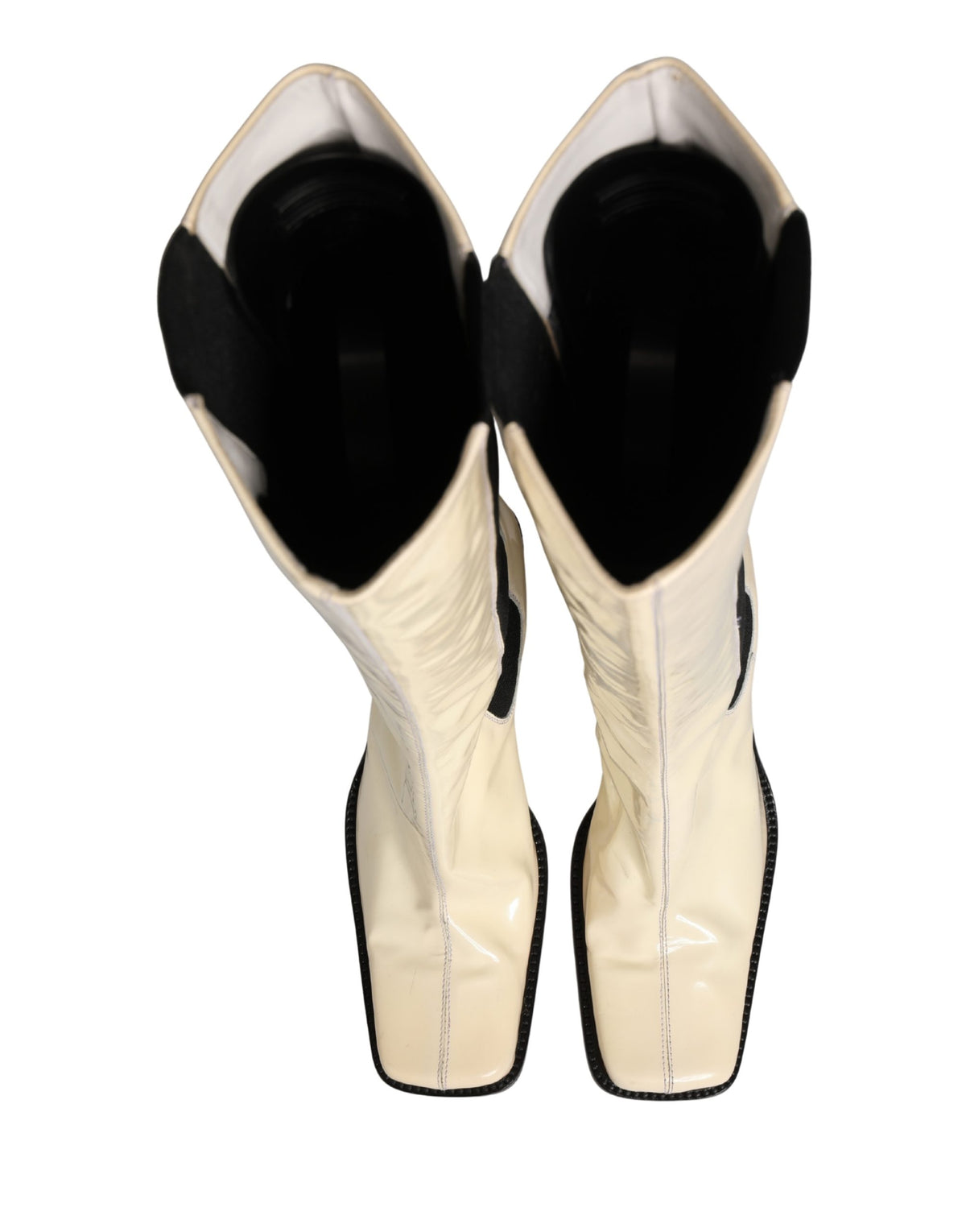 Dolce & Gabbana White Black Leather Knee High Boots Women's Shoes (Pre-Owned)