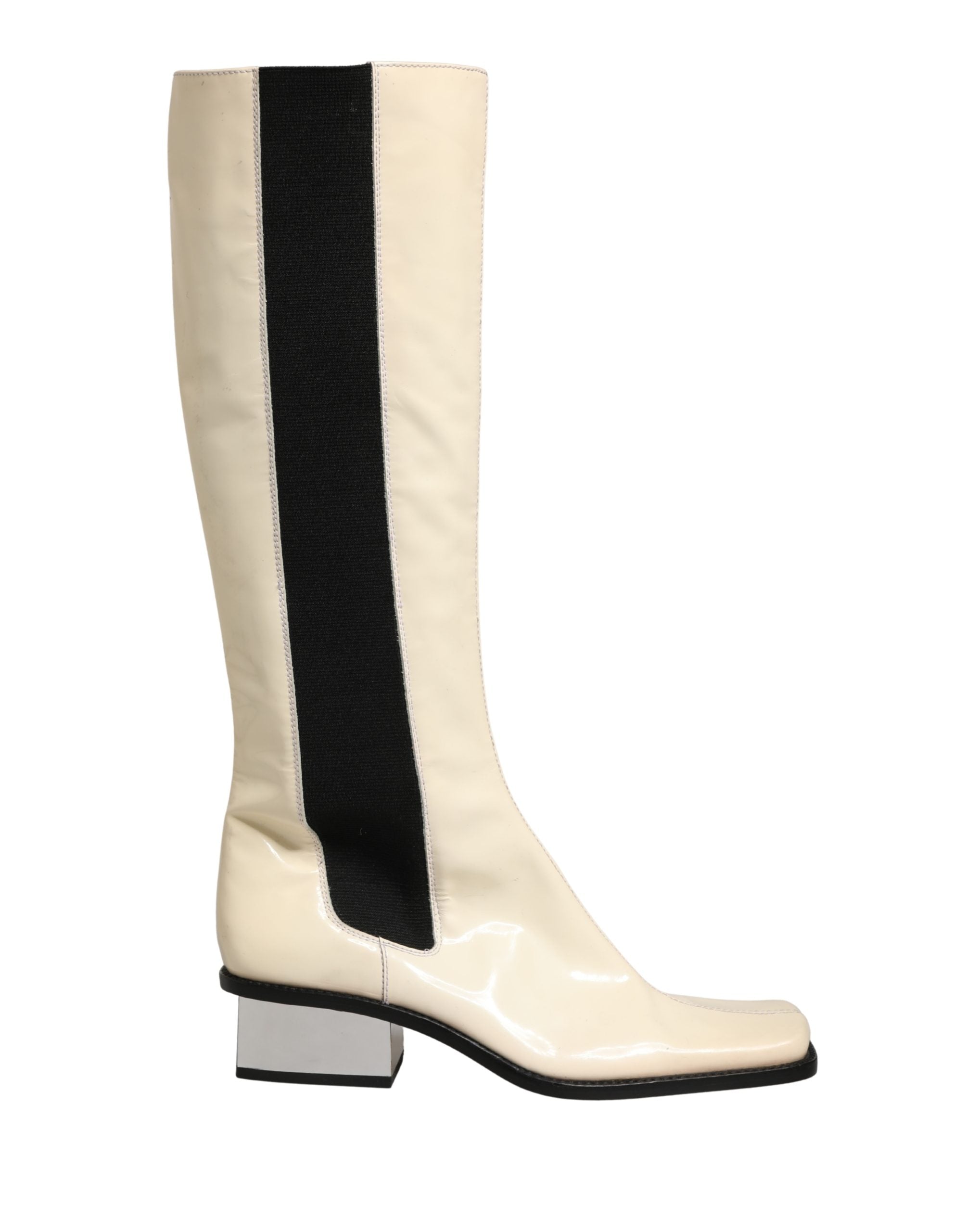 Dolce & Gabbana White Black Leather Knee High Boots Women's Shoes (Pre-Owned)