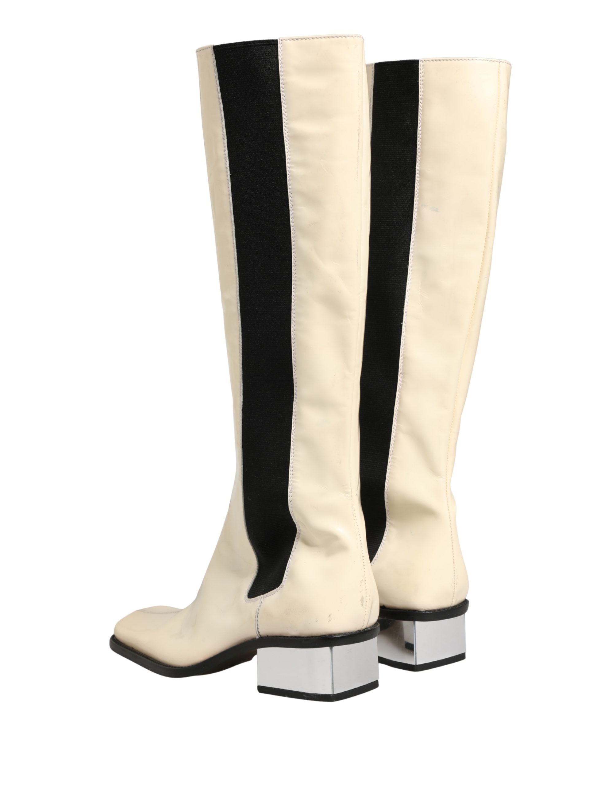 Dolce & Gabbana White Black Leather Knee High Boots Women's Shoes (Pre-Owned)