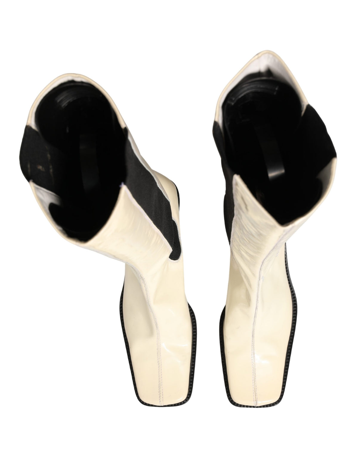 Dolce & Gabbana White Black Leather Knee High Boots Women's Shoes (Pre-Owned)