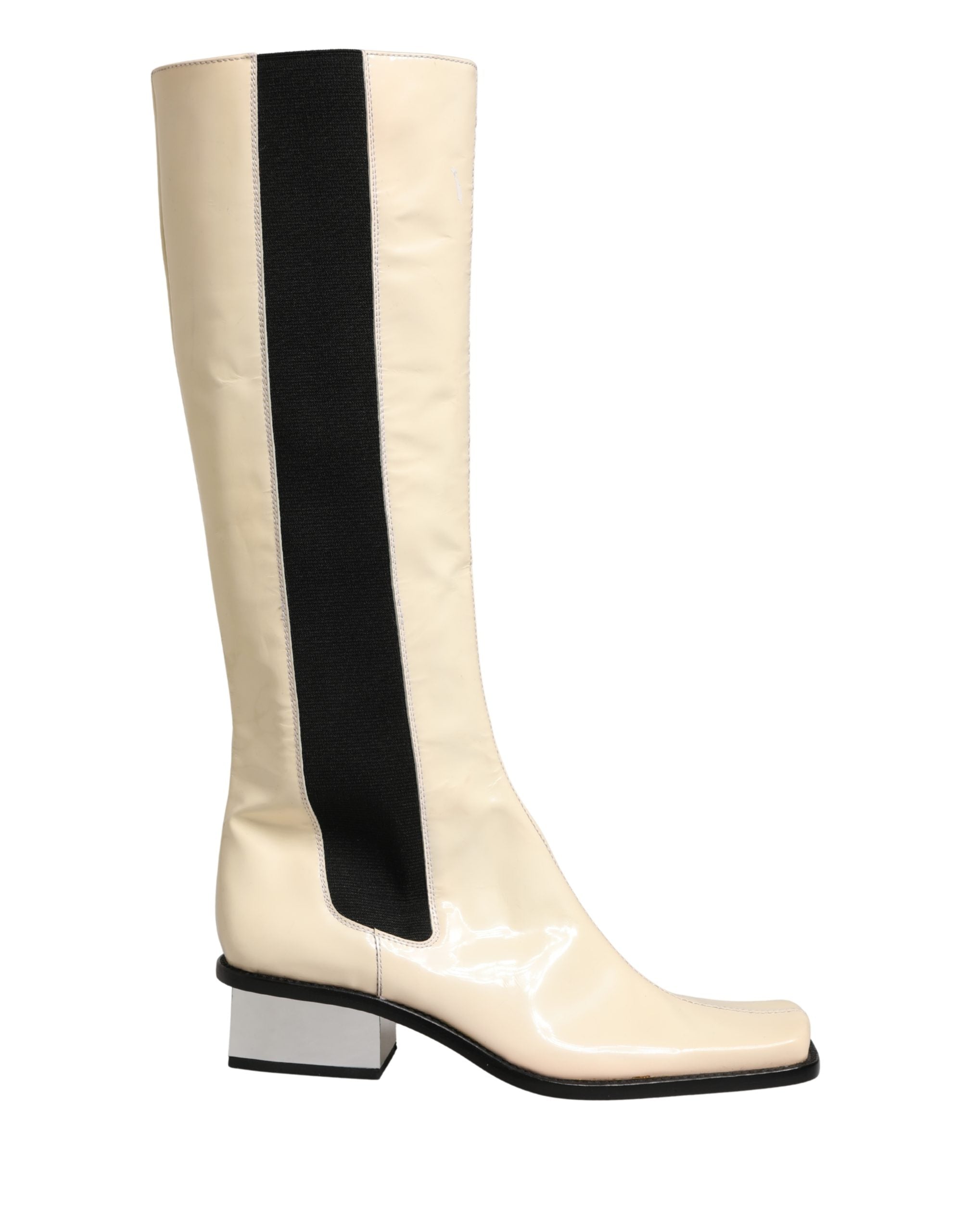 Dolce & Gabbana White Black Leather Knee High Boots Women's Shoes (Pre-Owned)
