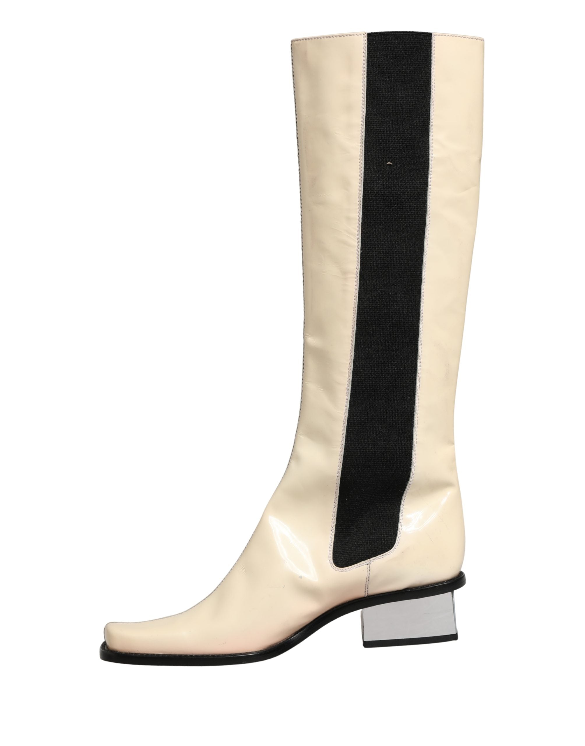 Dolce & Gabbana White Black Leather Knee High Boots Women's Shoes (Pre-Owned)