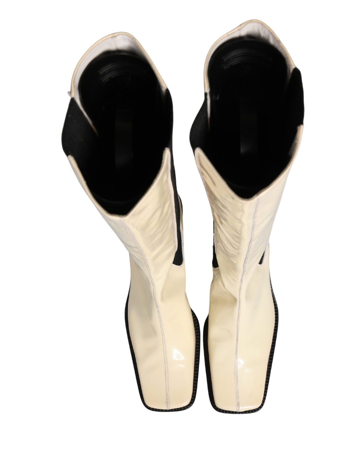 Dolce & Gabbana White Black Leather Knee High Boots Women's Shoes (Pre-Owned)