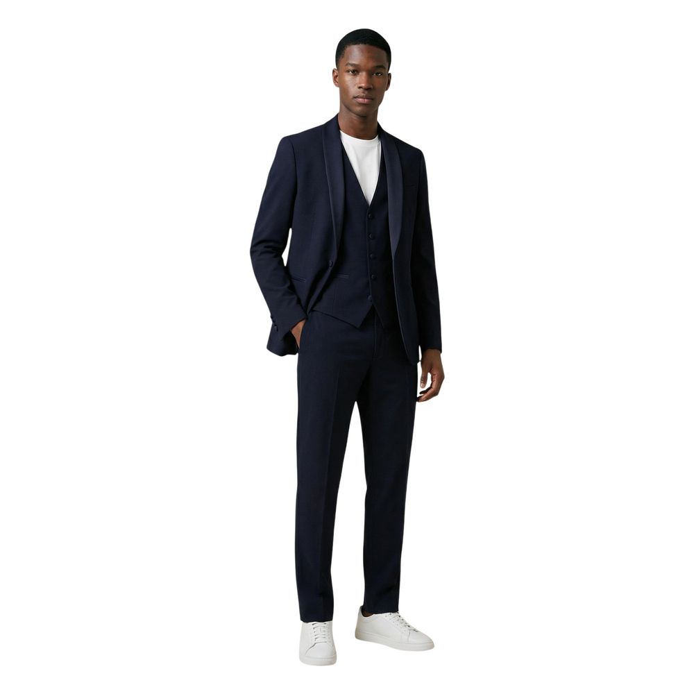 Mulish Blue Polyester Three-Piece Men's Suit