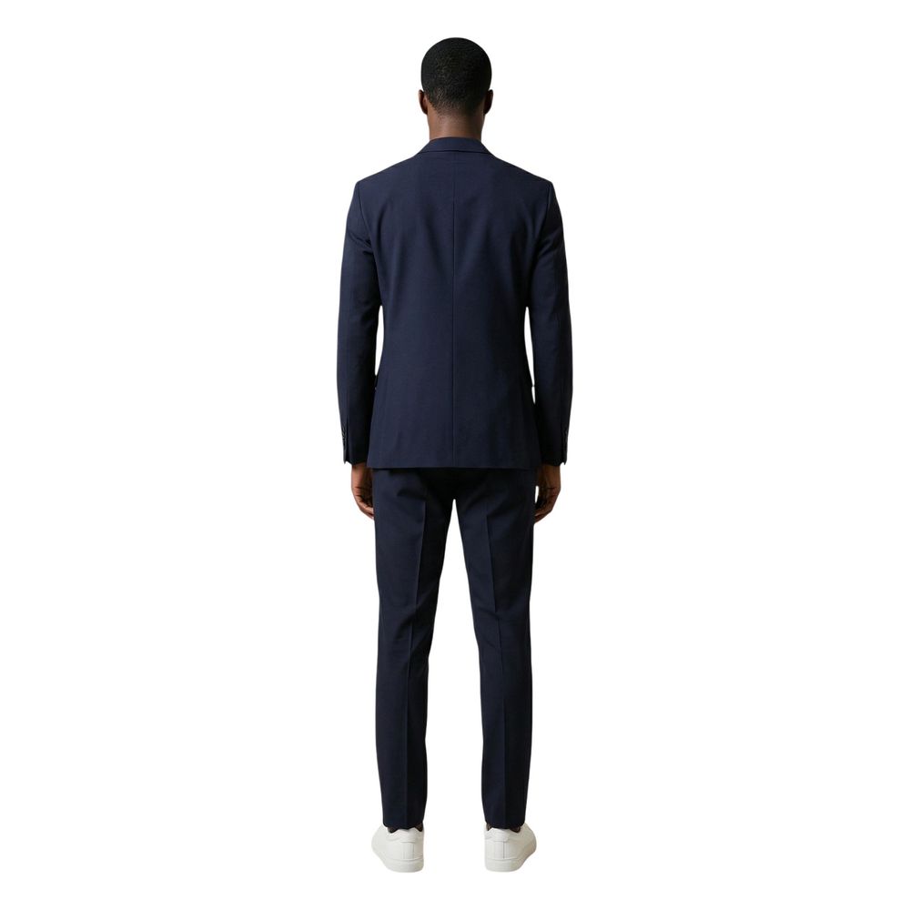 Mulish Blue Polyester Three-Piece Men's Suit