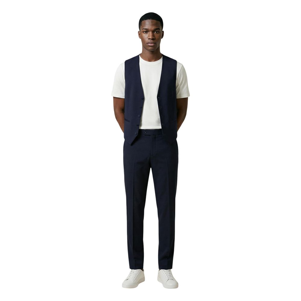 Mulish Blue Polyester Three-Piece Men's Suit