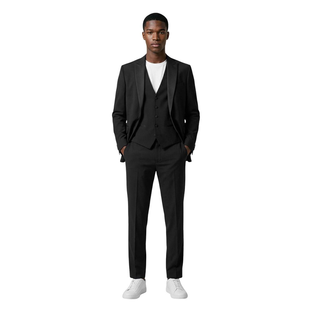Mulish Black Polyester Three-Piece Men's Suit