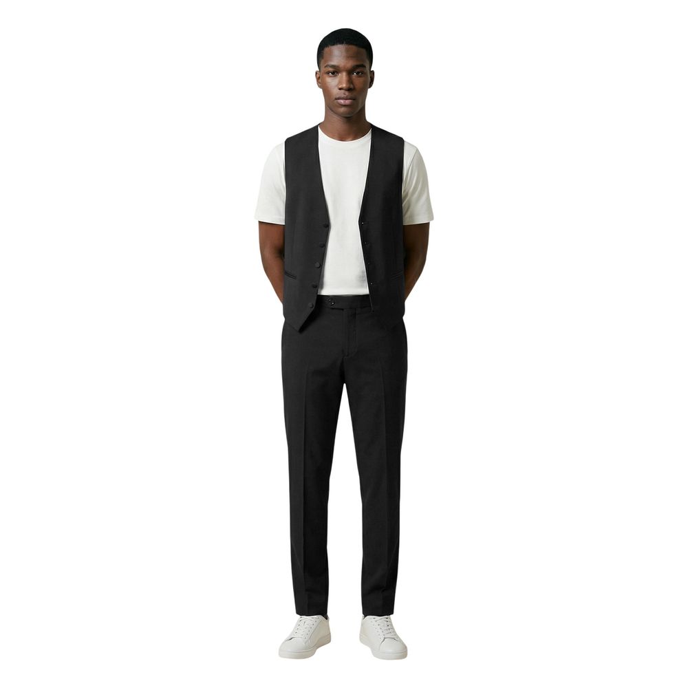 Mulish Black Polyester Three-Piece Men's Suit