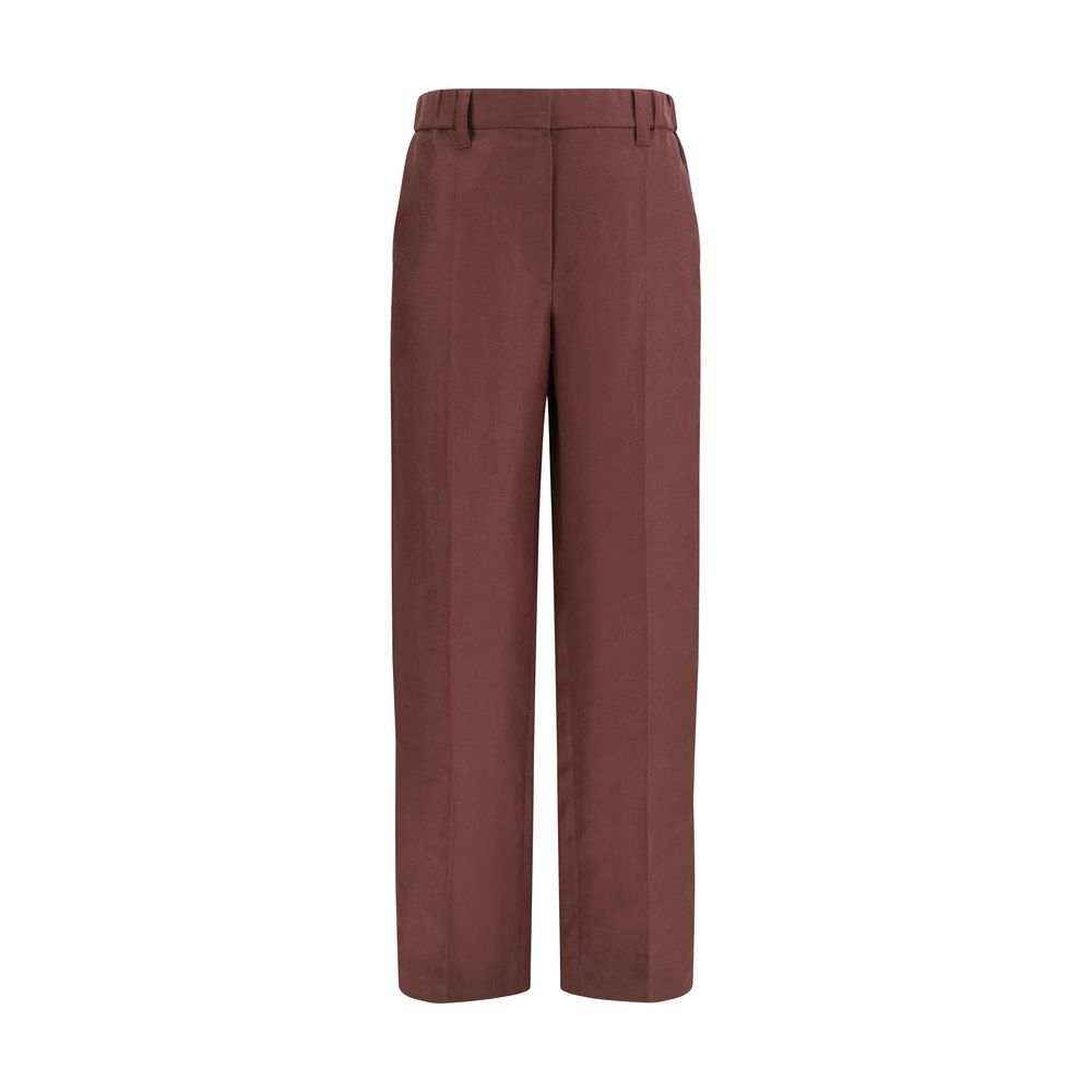 Brunello Cucinelli Brown Linen Casual Women's Pants