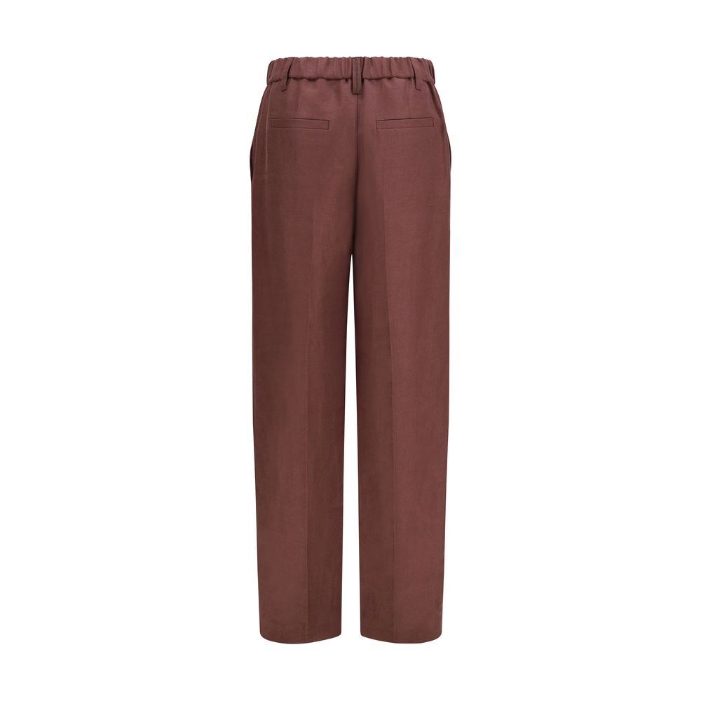Brunello Cucinelli Brown Linen Casual Women's Pants