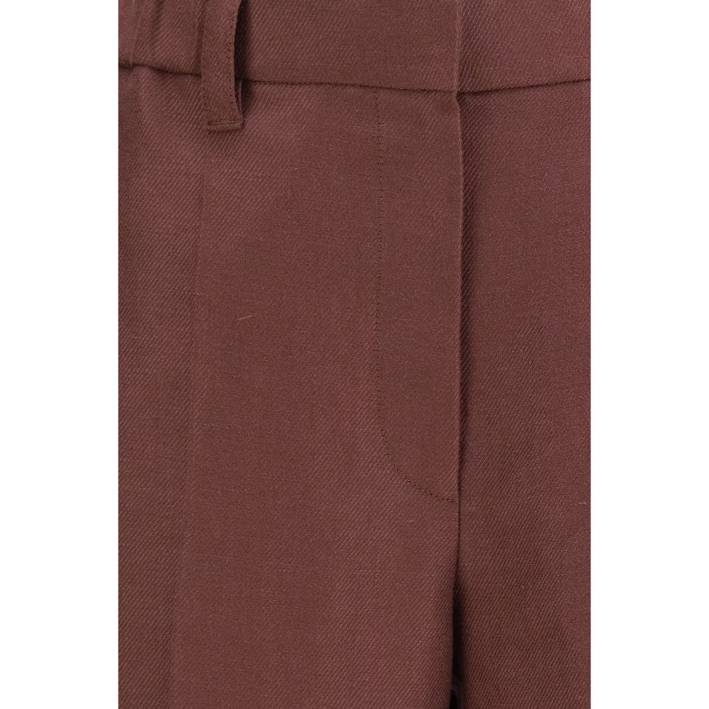 Brunello Cucinelli Brown Linen Casual Women's Pants