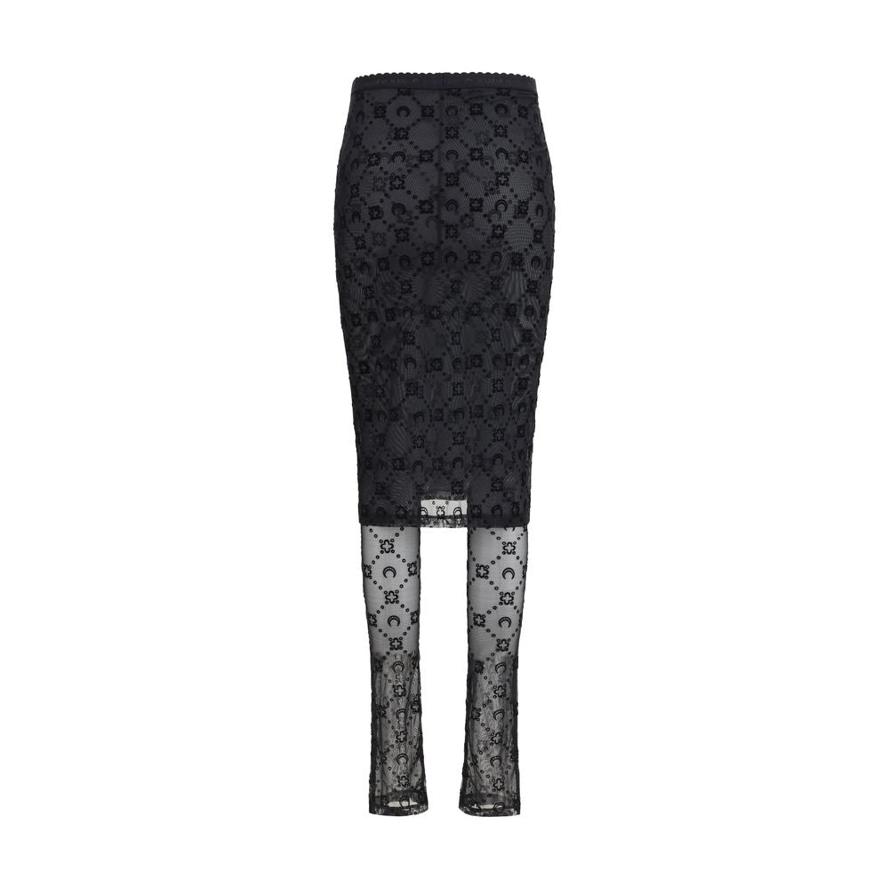 Marine Serre Black Recycled Polyamide Midi Women's Skirt