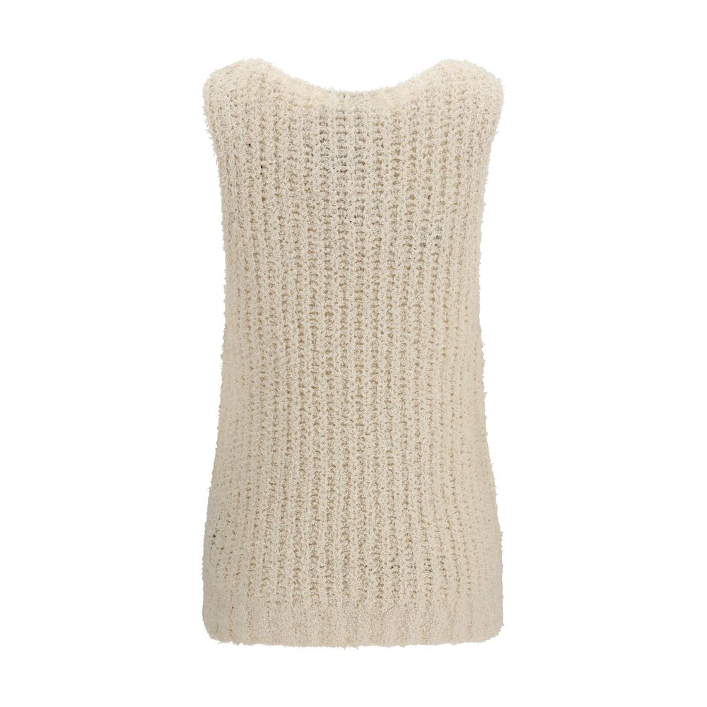 Balmain Beige Cotton Sleeveles Women's Sweater
