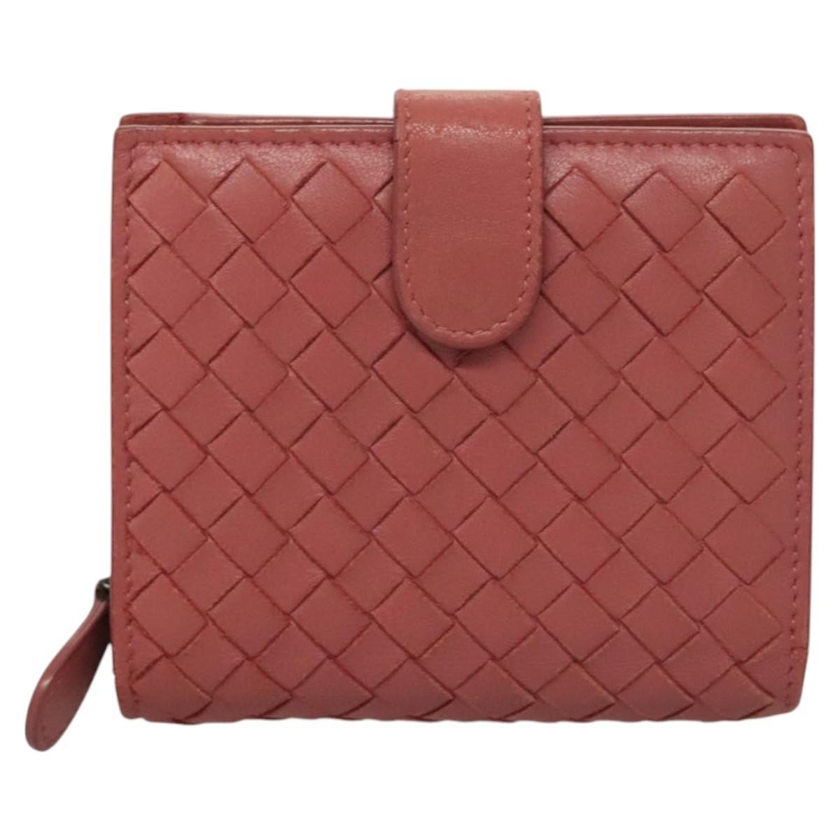 Bottega Veneta Bifold Coin Pocket Card Holder Intrecciato Nappa Pink Leather Wallets Accessory (Pre-Owned)