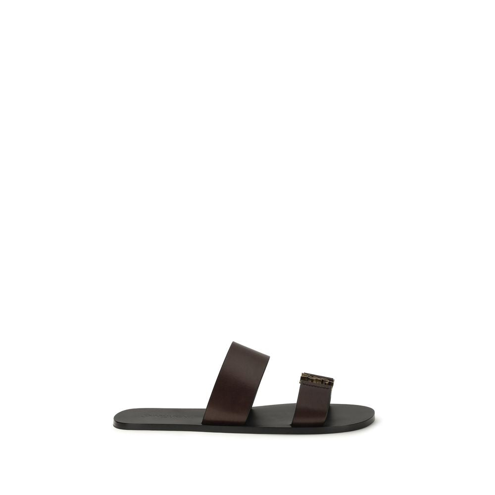 Saint Laurent Brown Calf Leather Bos Taurus Flat Men's Sandals