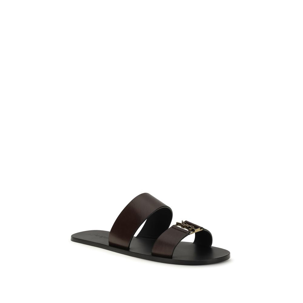 Saint Laurent Brown Calf Leather Bos Taurus Flat Men's Sandals