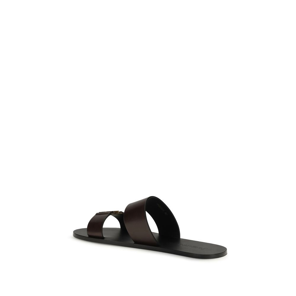 Saint Laurent Brown Calf Leather Bos Taurus Flat Men's Sandals