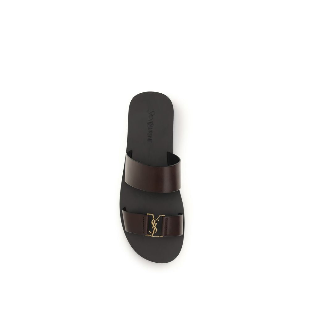 Saint Laurent Brown Calf Leather Bos Taurus Flat Men's Sandals