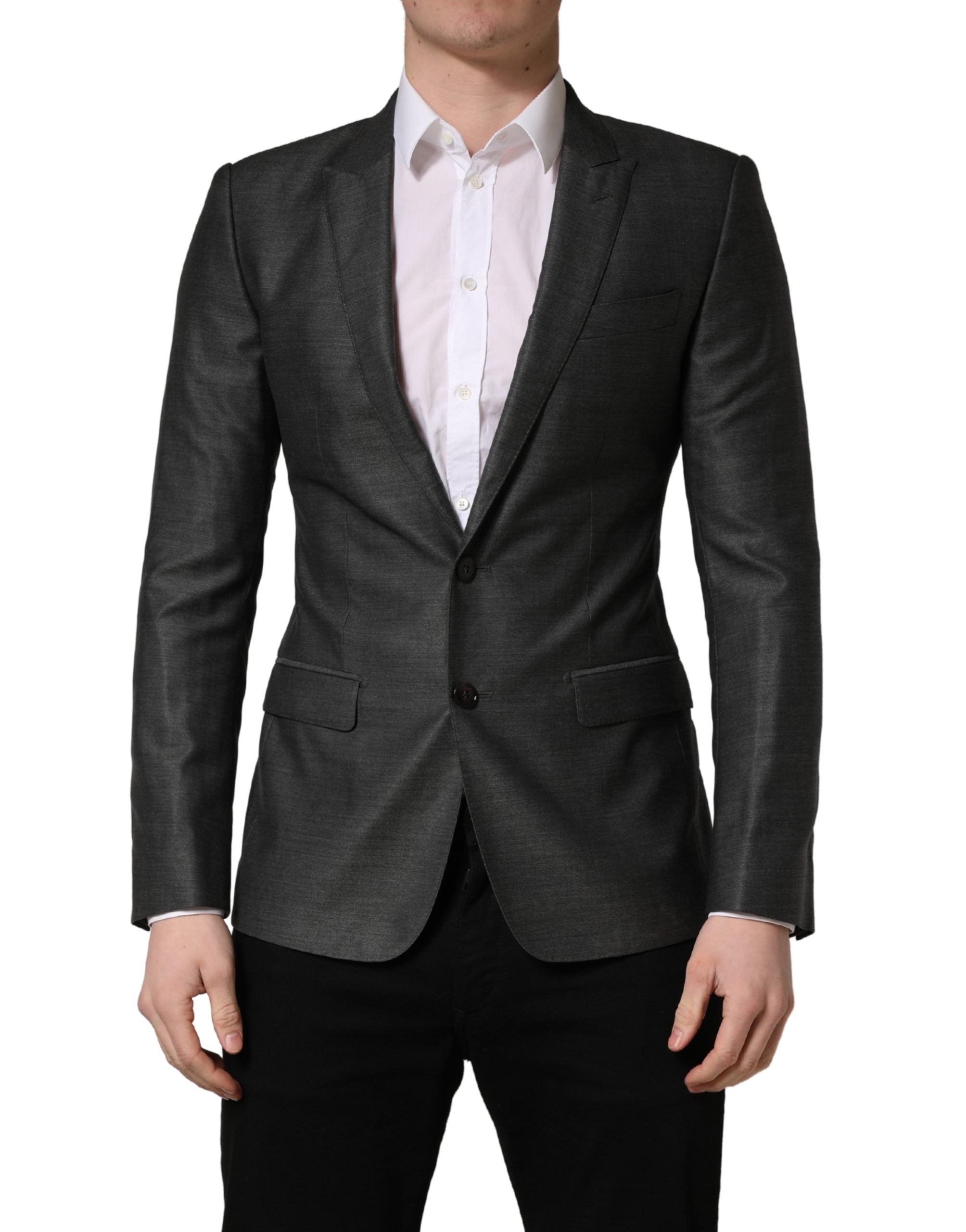 Dolce & Gabbana Dark Gray Wool Slim Fit Coat Jacket Men's Blazer
