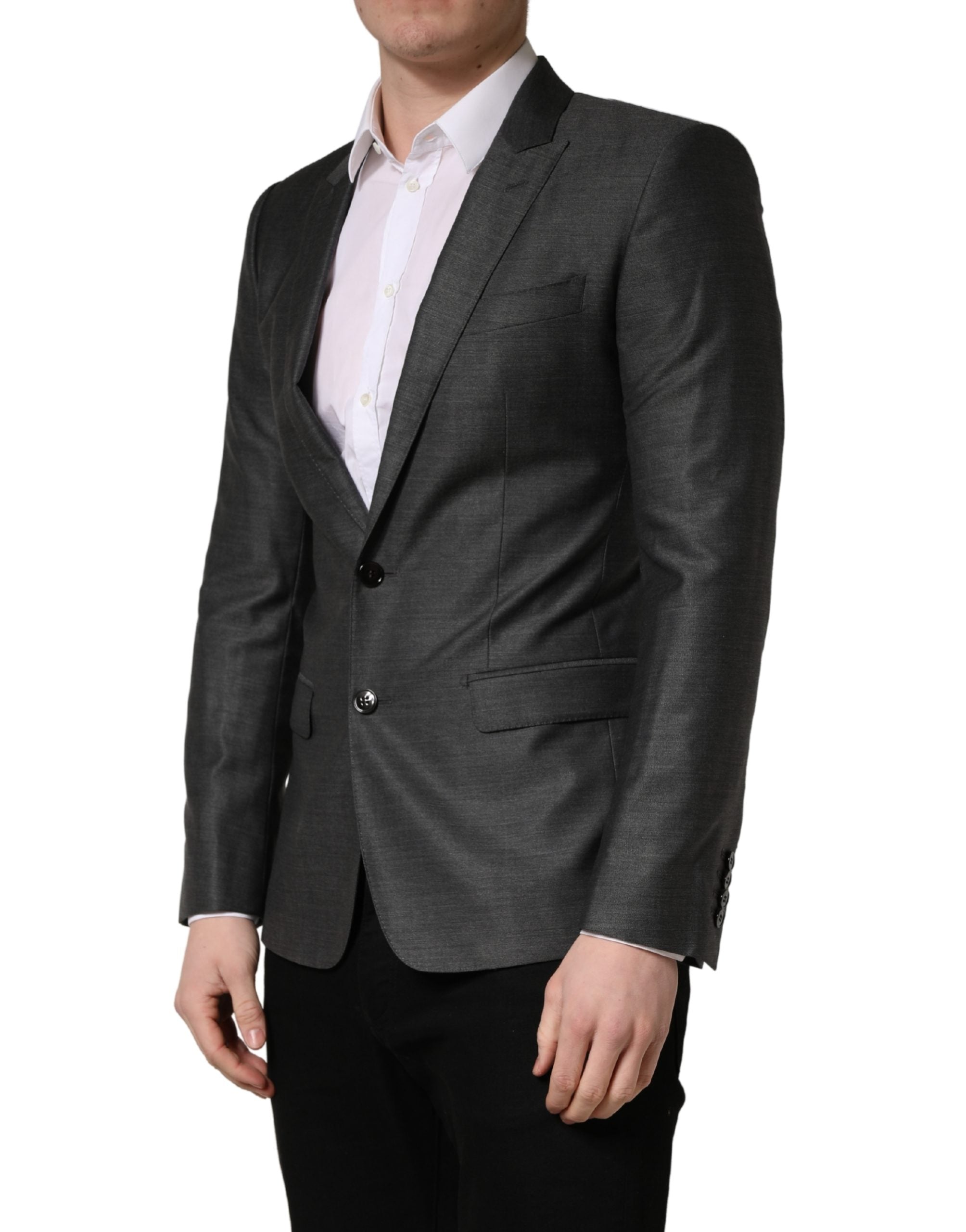 Dolce & Gabbana Dark Gray Wool Slim Fit Coat Jacket Men's Blazer