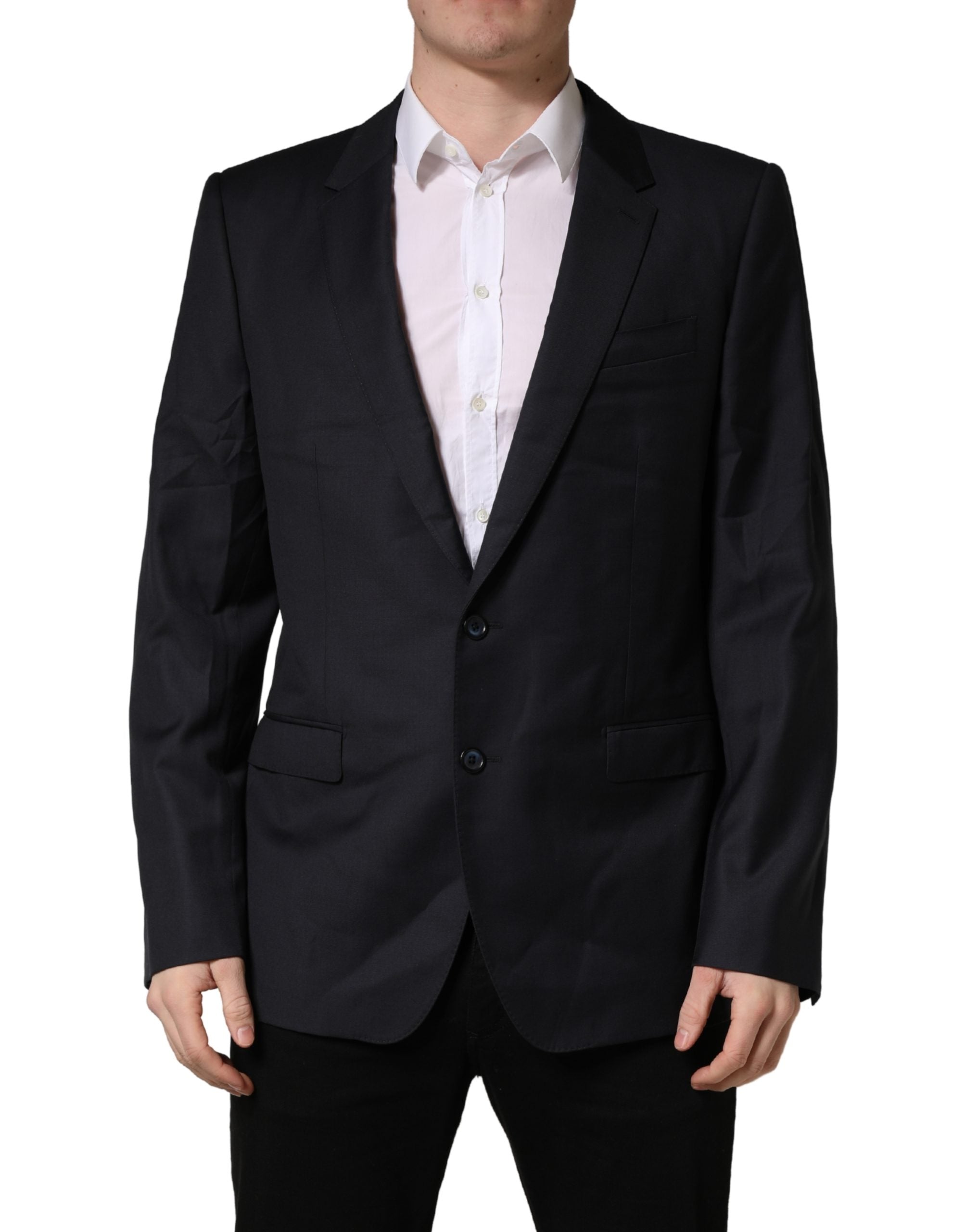 Dolce & Gabbana Dark Blue Wool Slim Fit Coat Men Jacket Men's Blazer