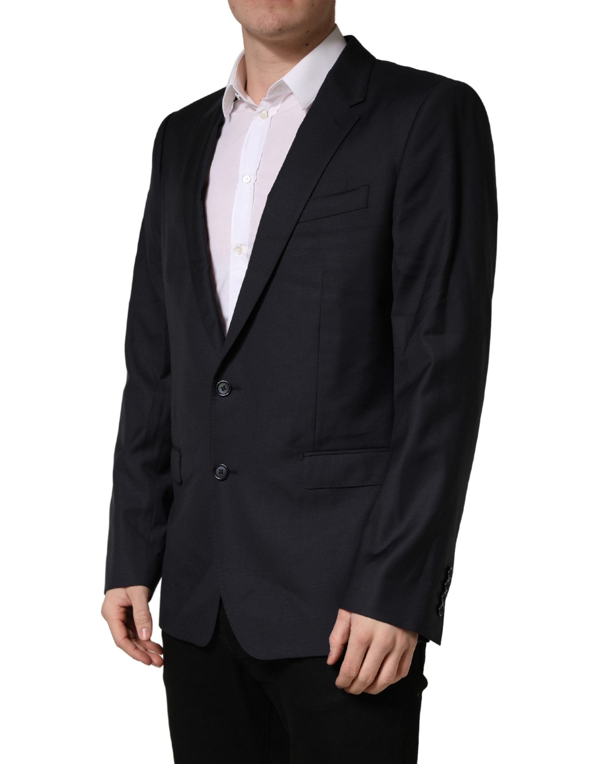 Dolce & Gabbana Dark Blue Wool Slim Fit Coat Men Jacket Men's Blazer