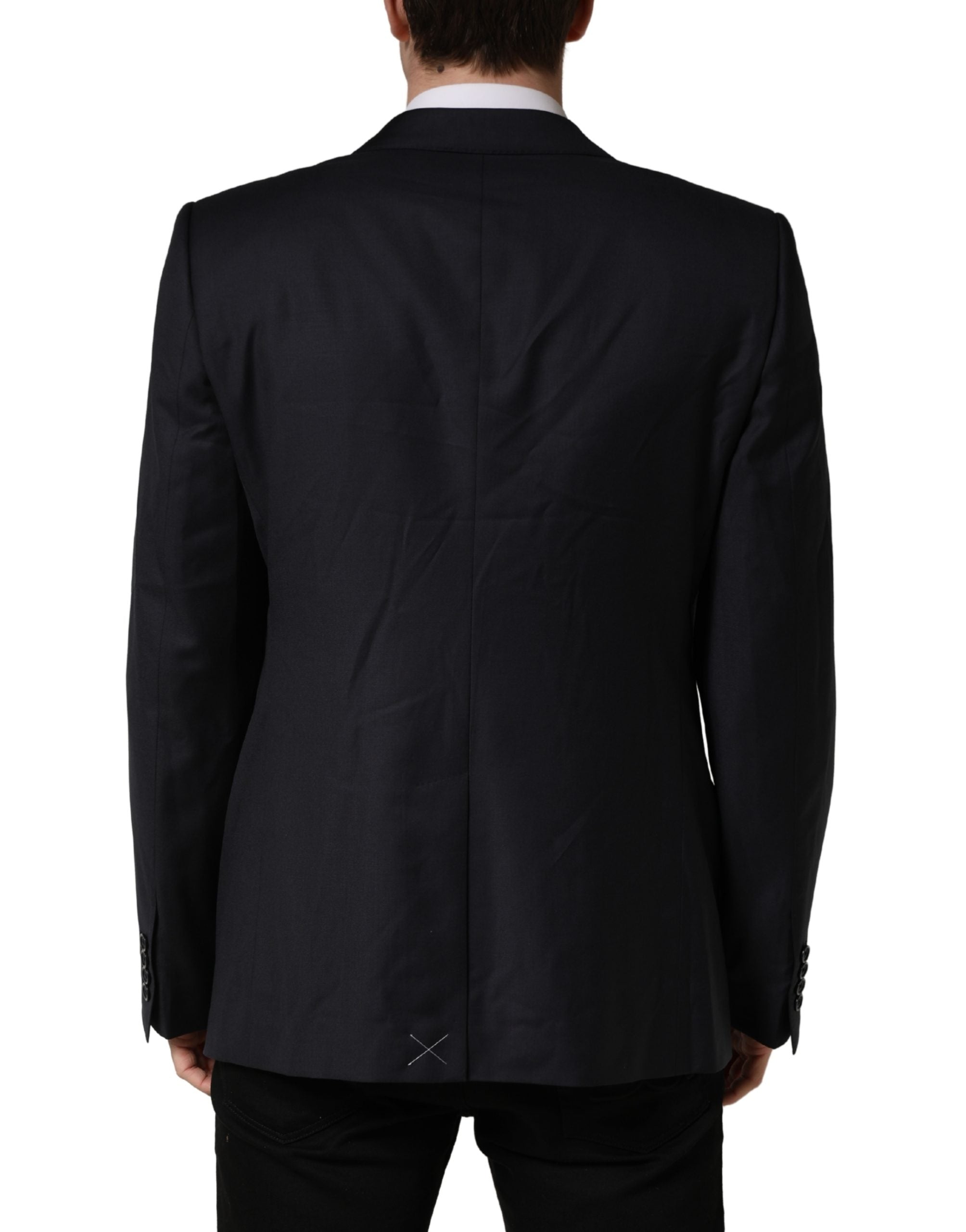 Dolce & Gabbana Dark Blue Wool Slim Fit Coat Men Jacket Men's Blazer