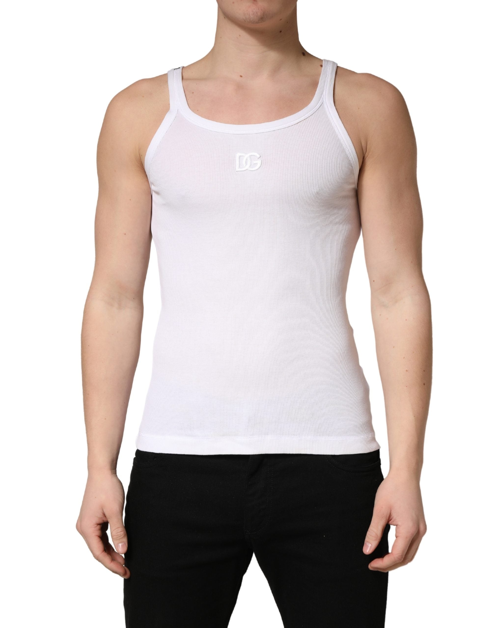 Dolce & Gabbana White Ribbed Cotton Sleeveless Tank Men's T-shirt (Pre-Owned)
