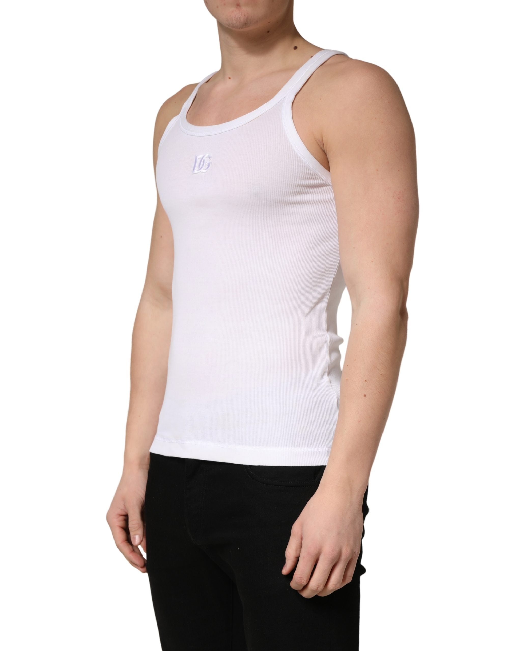 Dolce & Gabbana White Ribbed Cotton Sleeveless Tank Men's T-shirt (Pre-Owned)