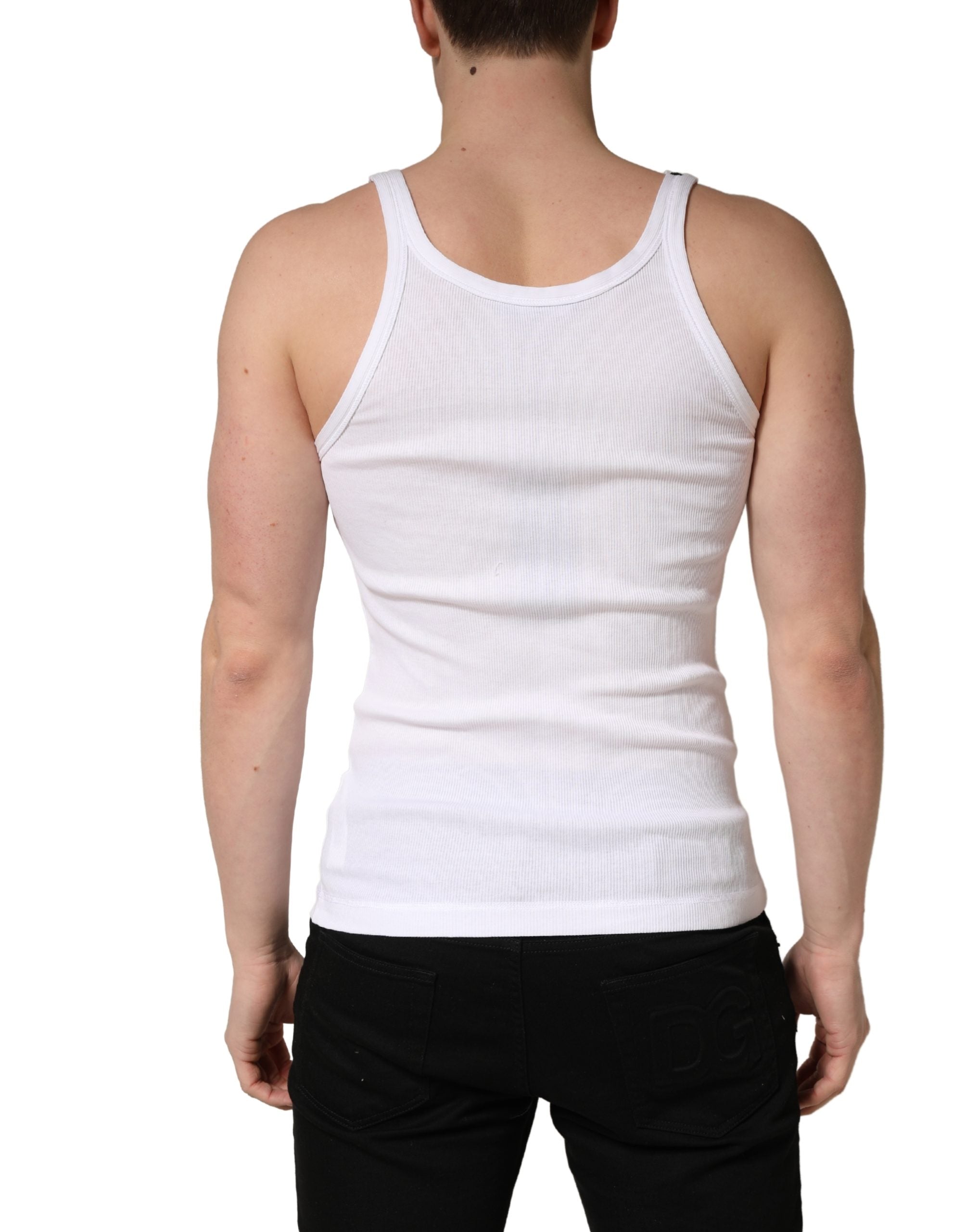 Dolce & Gabbana White Ribbed Cotton Sleeveless Tank Men's T-shirt (Pre-Owned)