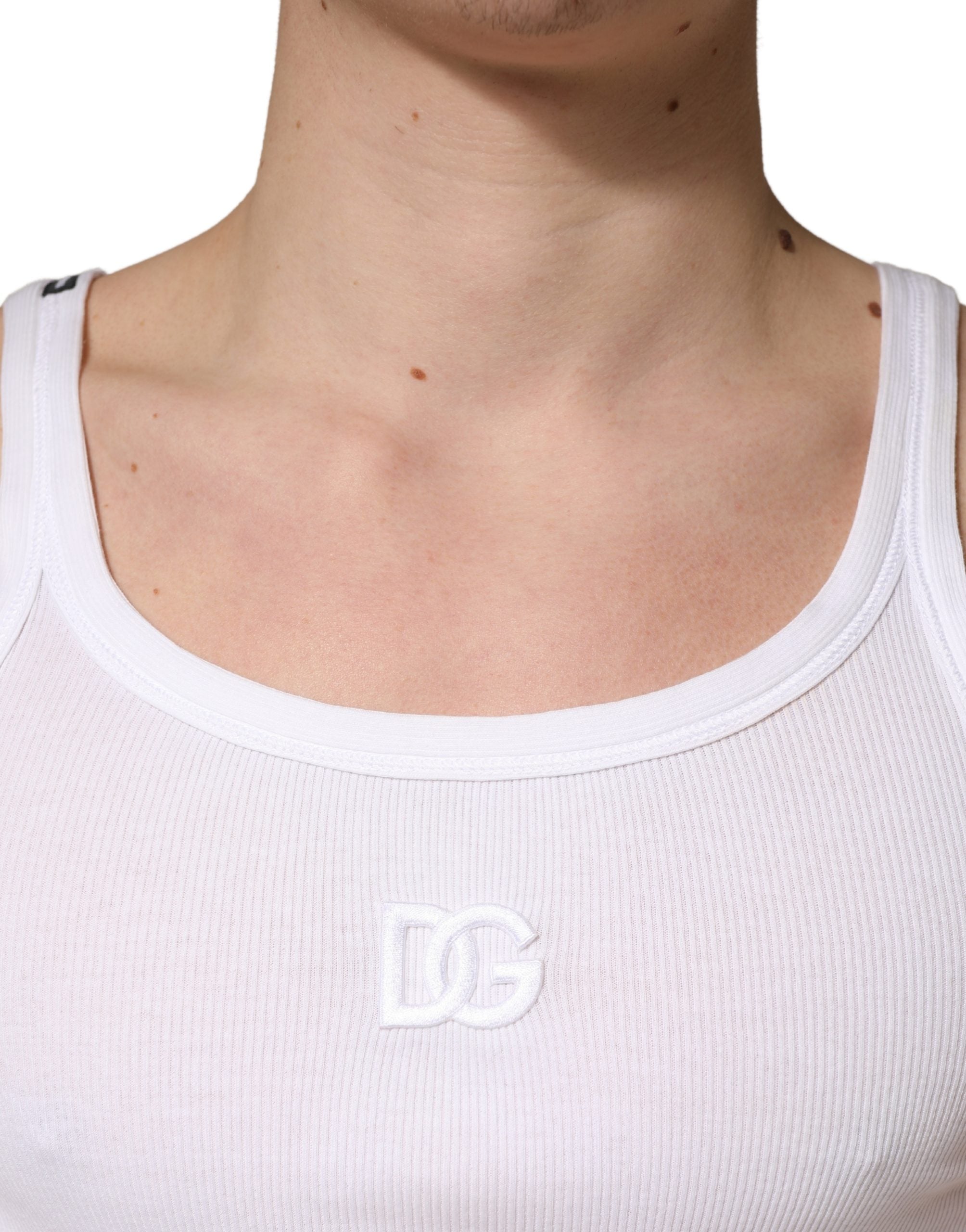 Dolce & Gabbana White Ribbed Cotton Sleeveless Tank Men's T-shirt (Pre-Owned)
