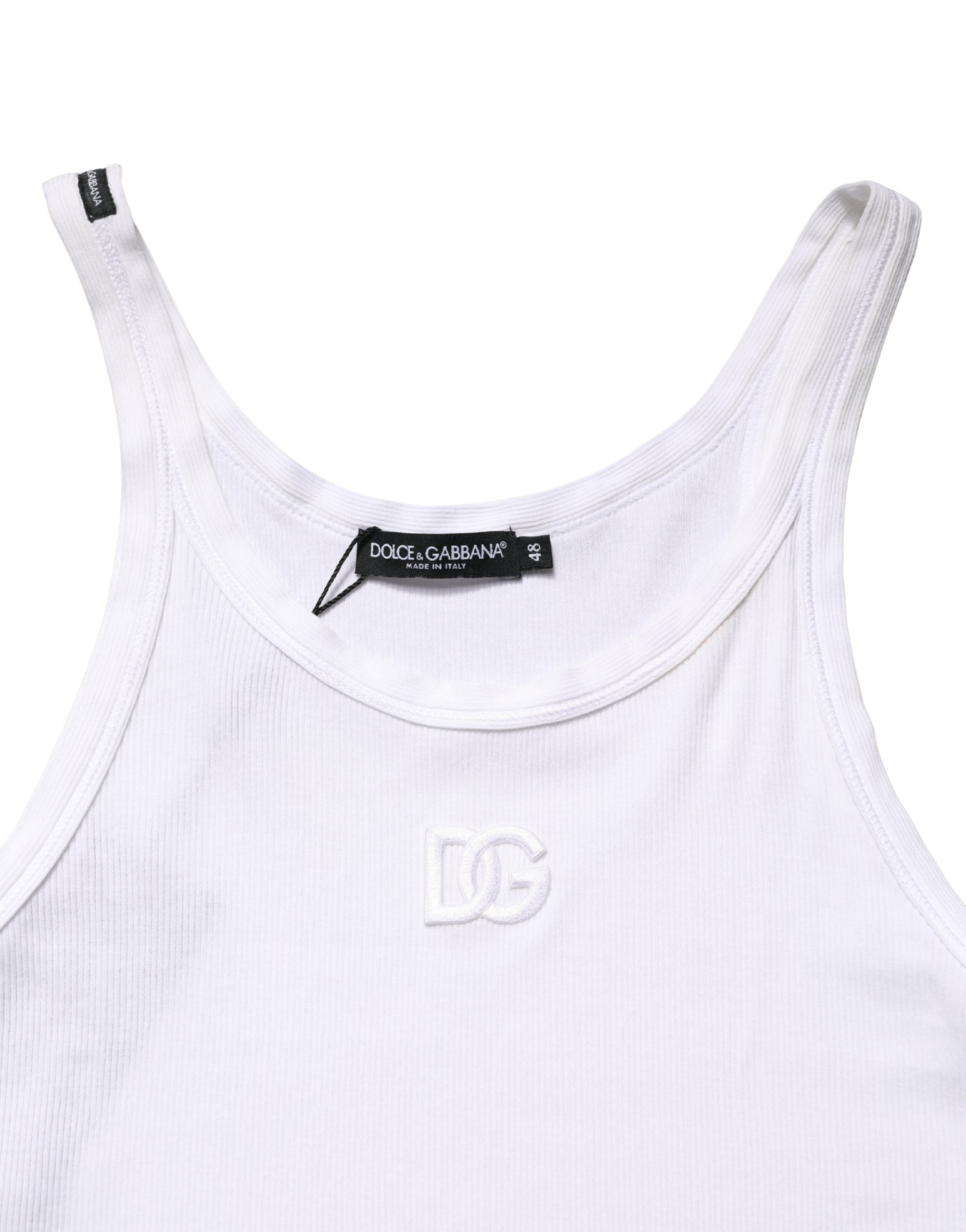 Dolce & Gabbana White Ribbed Cotton Sleeveless Tank Men's T-shirt (Pre-Owned)