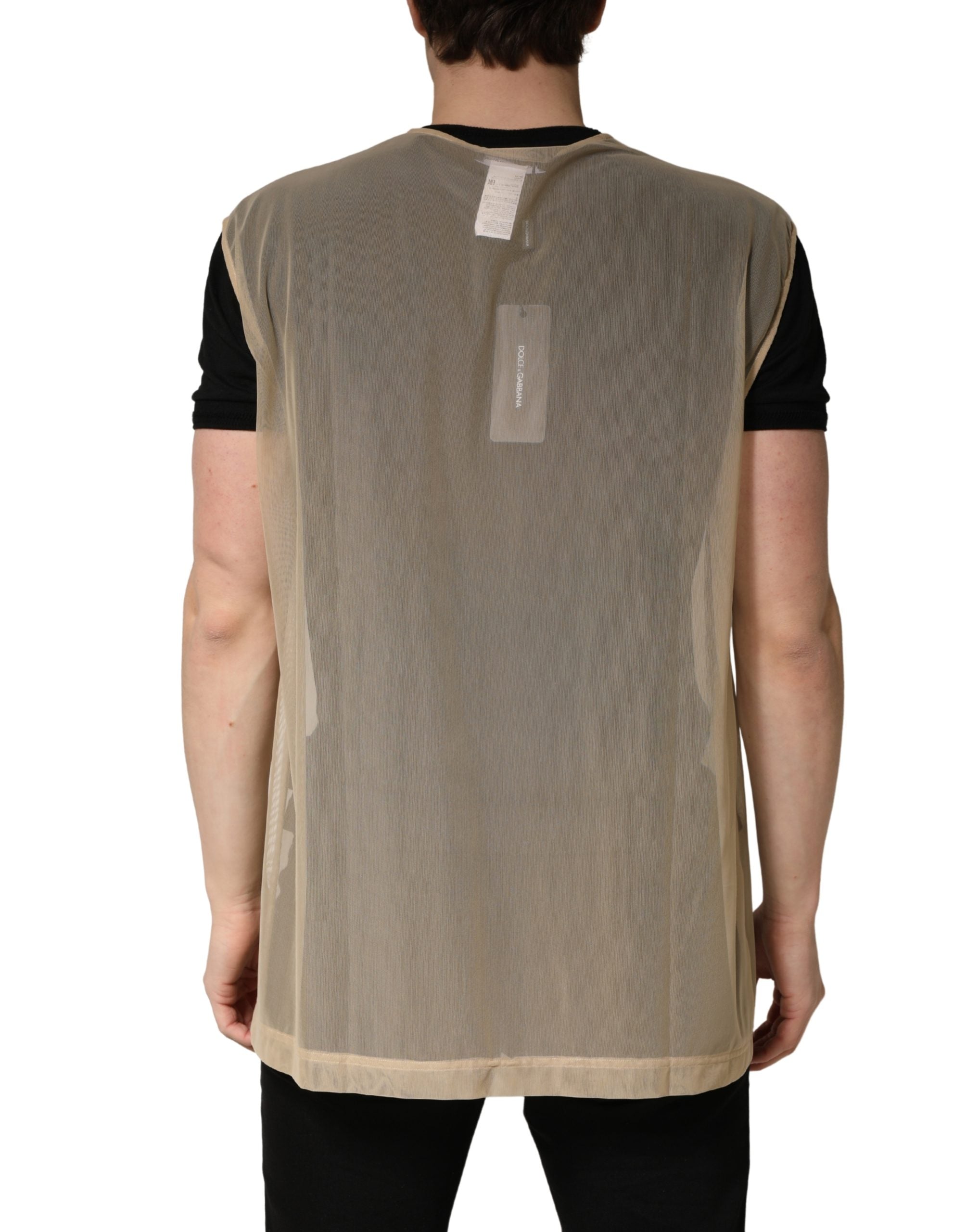Dolce & Gabbana Beige Crew Neck Sleeveless Mesh Top Men's T-shirt (Pre-Owned)