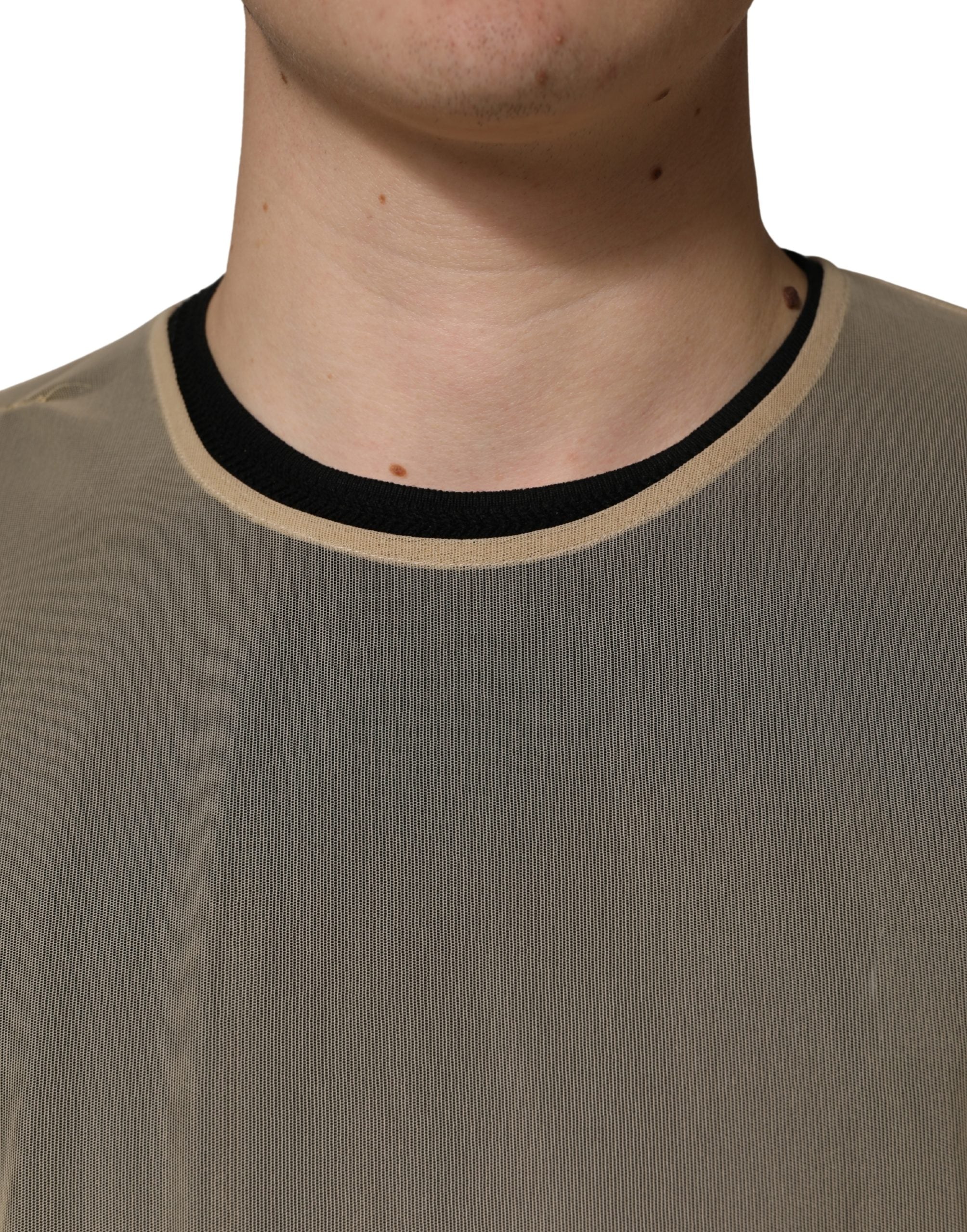 Dolce & Gabbana Beige Crew Neck Sleeveless Mesh Top Men's T-shirt (Pre-Owned)
