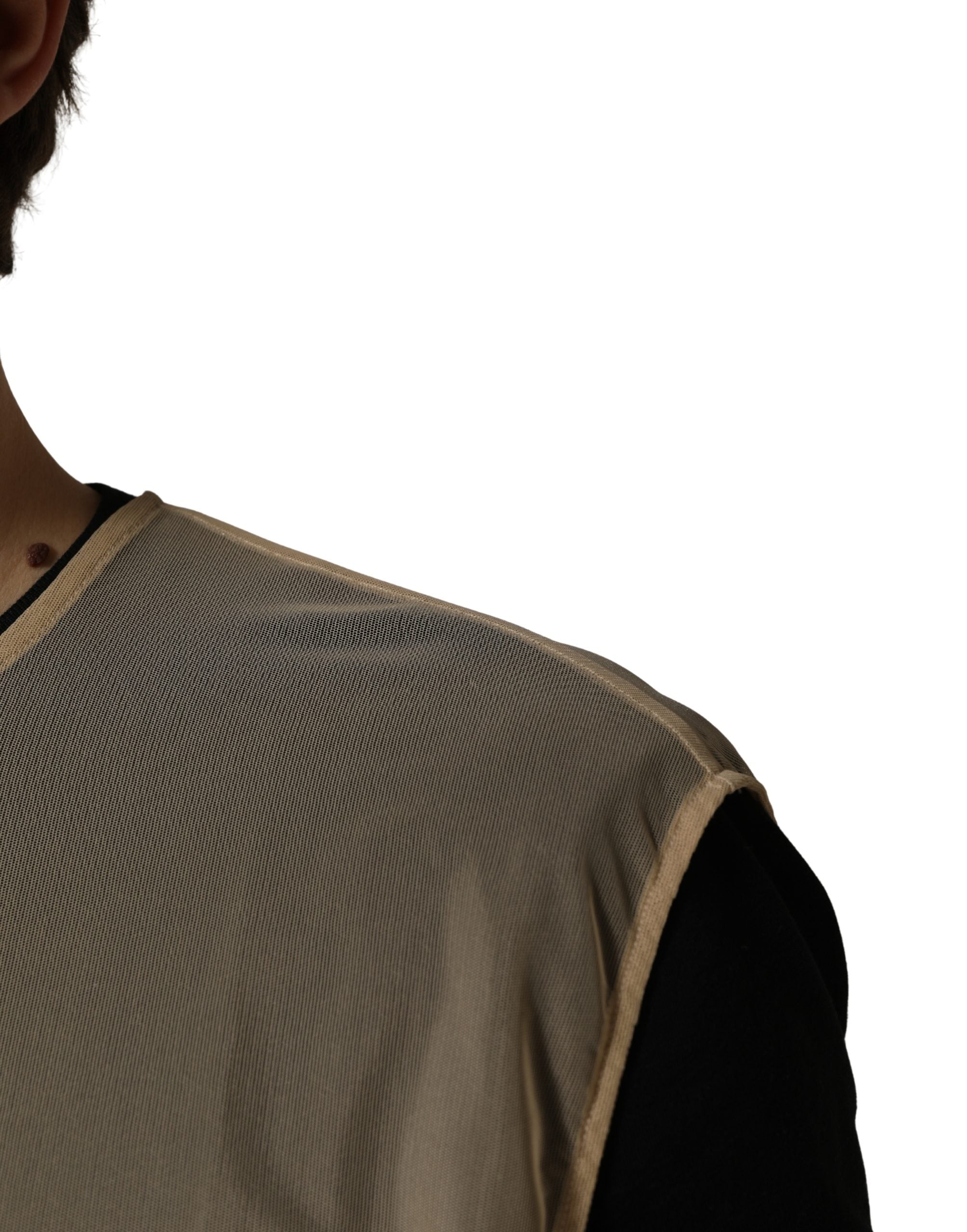 Dolce & Gabbana Beige Crew Neck Sleeveless Mesh Top Men's T-shirt (Pre-Owned)