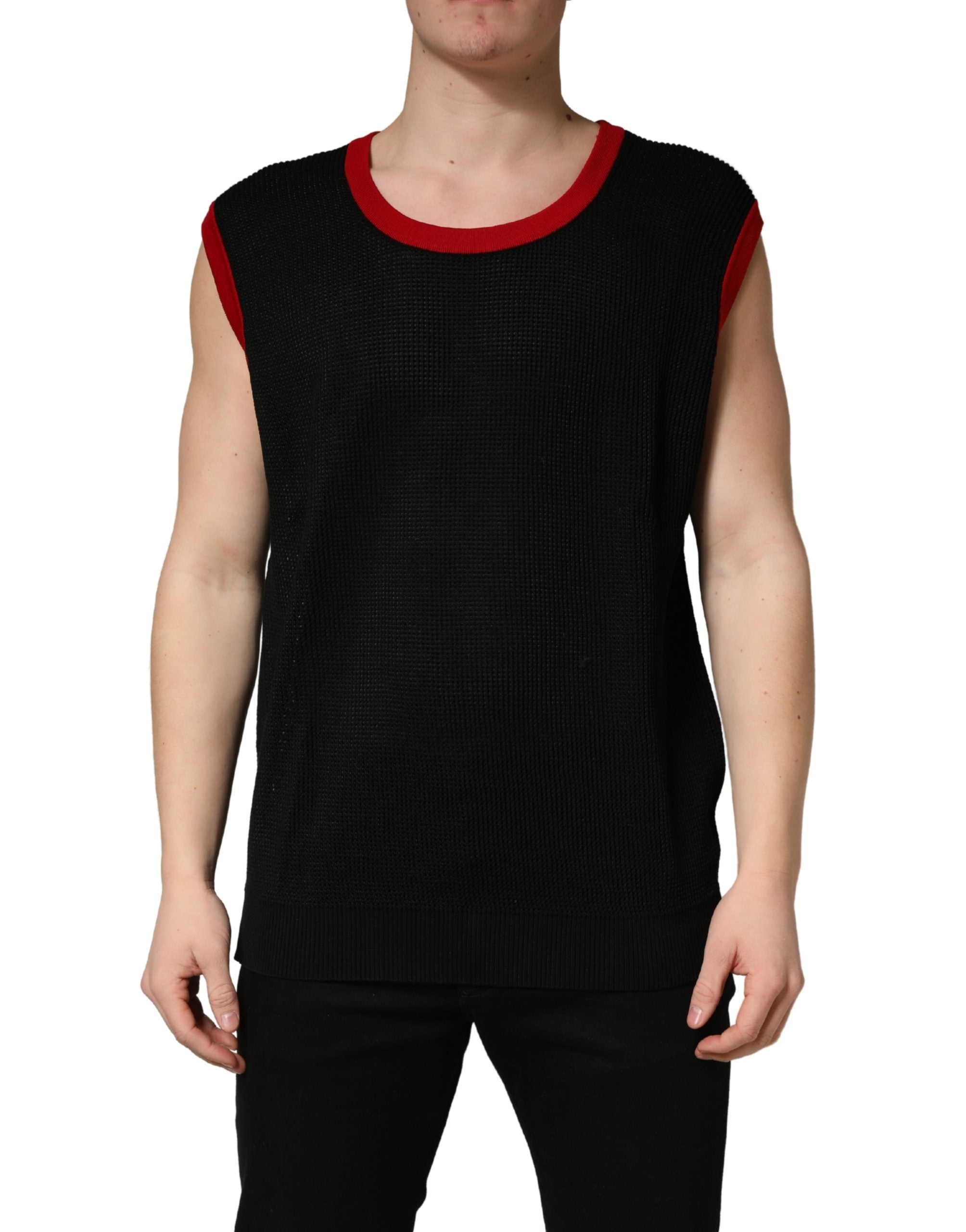 Dolce & Gabbana Black Crew Neck Sleeveless Men Knit Vest Men's T-shirt