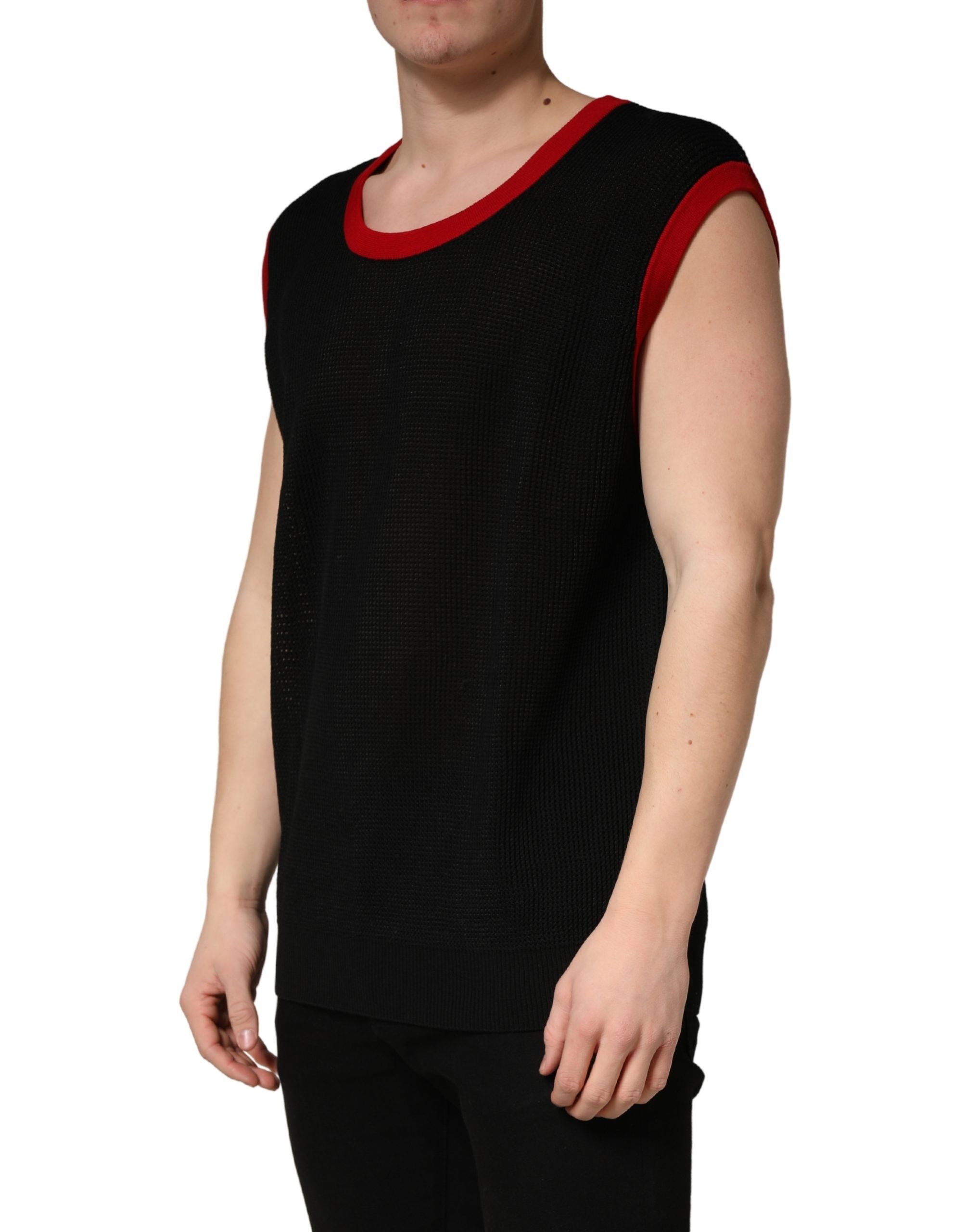 Dolce & Gabbana Black Crew Neck Sleeveless Men Knit Vest Men's T-shirt