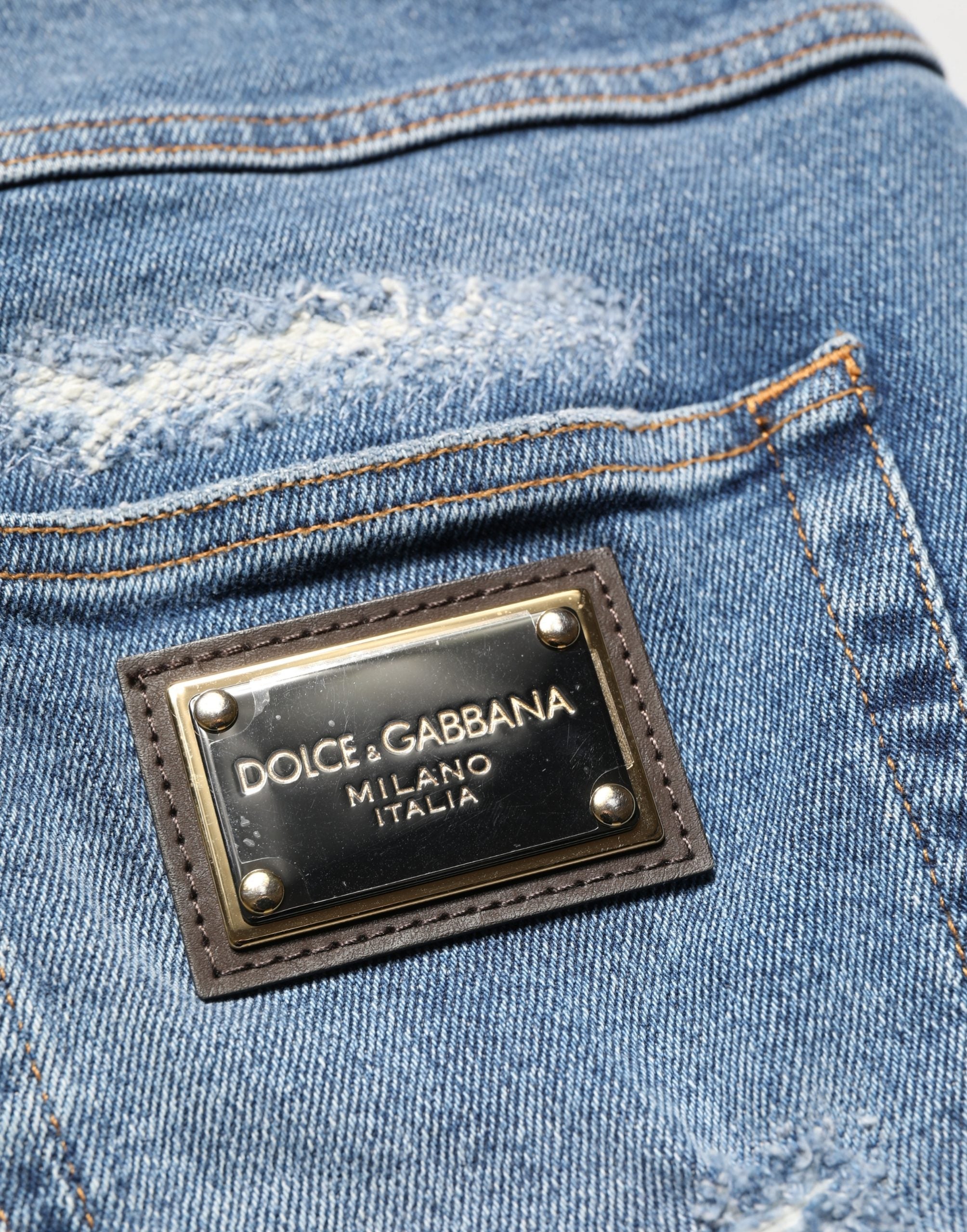 Dolce & Gabbana Blue Cotton Distressed Denim Bermuda Men's Shorts